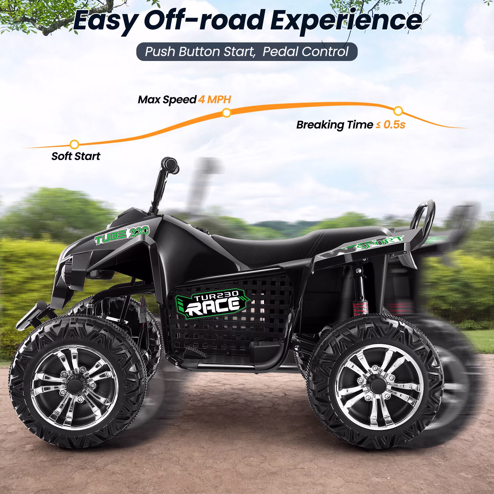 Funcid 24V 7AH Electric Kids ATV, 2 Seater Ride on Car with Steel Frame, Ride on Toy for Big Kids 3-10 Years w/ Bluetooth, Music, LED Lights, Black - Image 2
