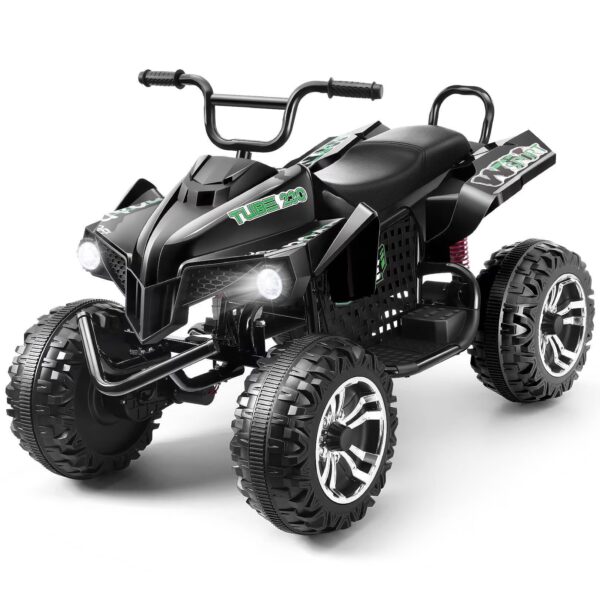 Funcid 24V 7AH Electric Kids ATV, 2 Seater Ride on Car with Steel Frame, Ride on Toy for Big Kids 3-10 Years w/ Bluetooth, Music, LED Lights, Black