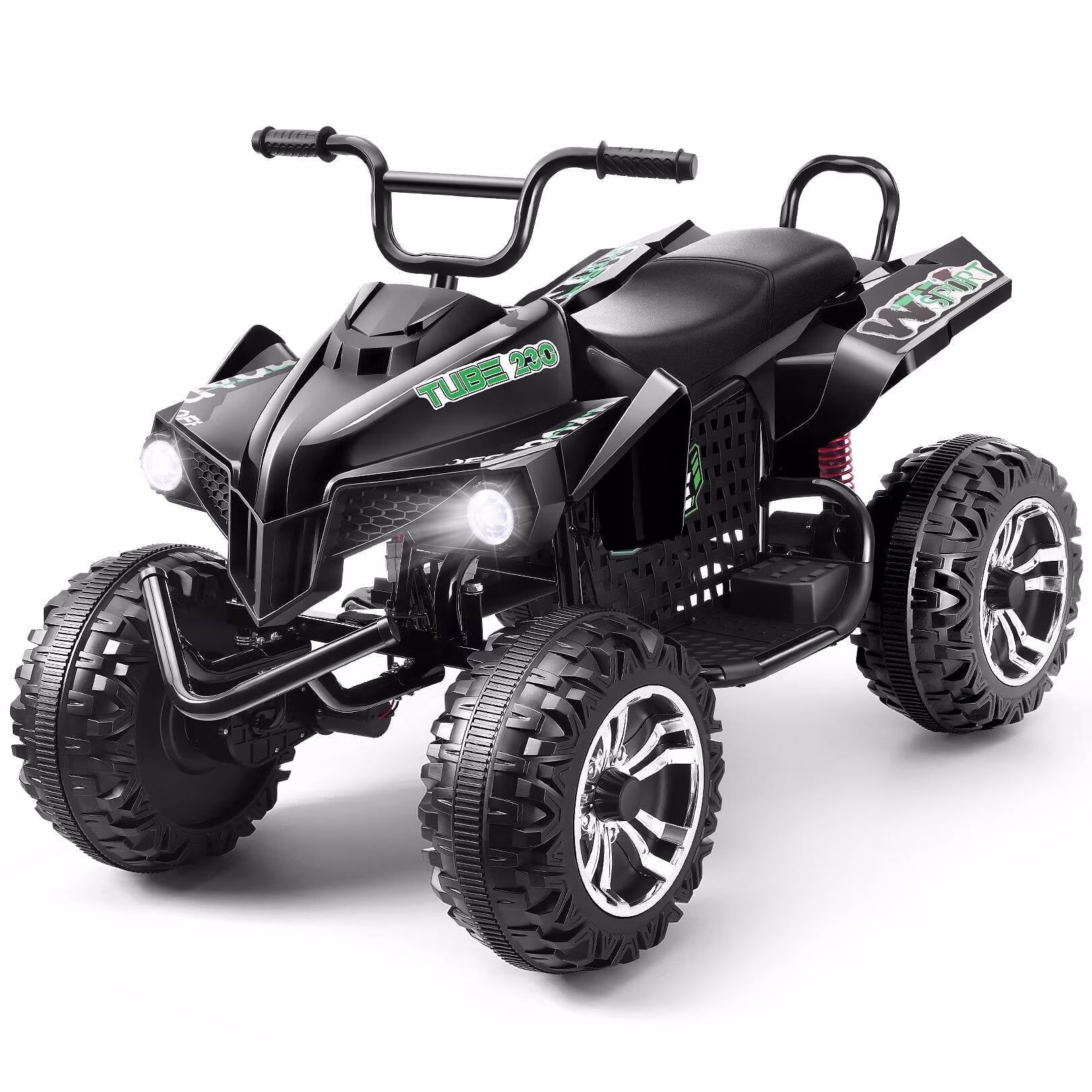 Funcid 24V 7AH Electric Kids ATV, 2 Seater Ride on Car with Steel Frame, Ride on Toy for Big Kids 3-10 Years w/ Bluetooth, Music, LED Lights, Black