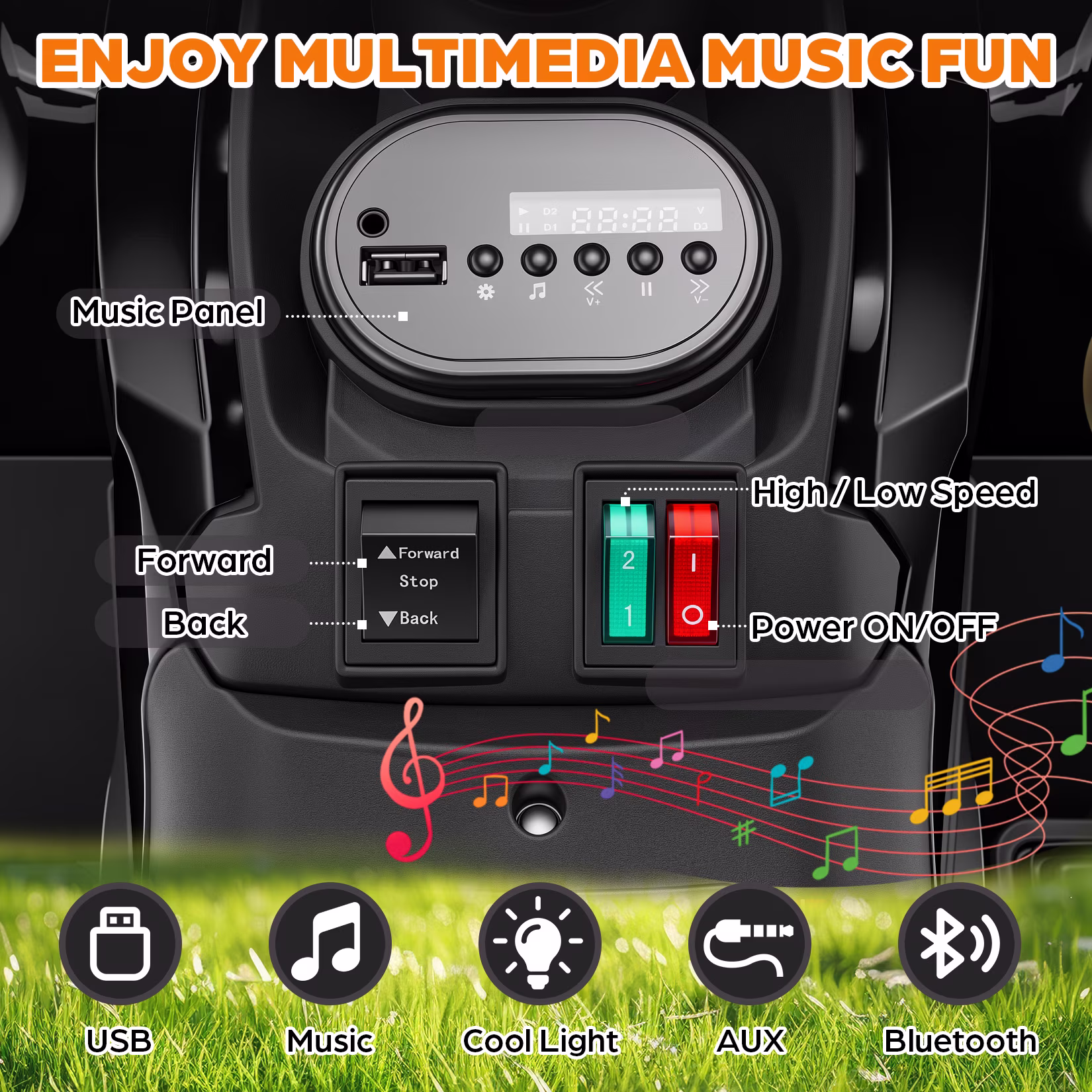Funcid 24V Kids ATV, Ride on Toys for Toddlers with 2 Speeds, 4 Wheeler Electric Car, Ride on Car with Storage Spaces, Spring Suspension, Bluetooth Music, LED Lights, Black - Image 3