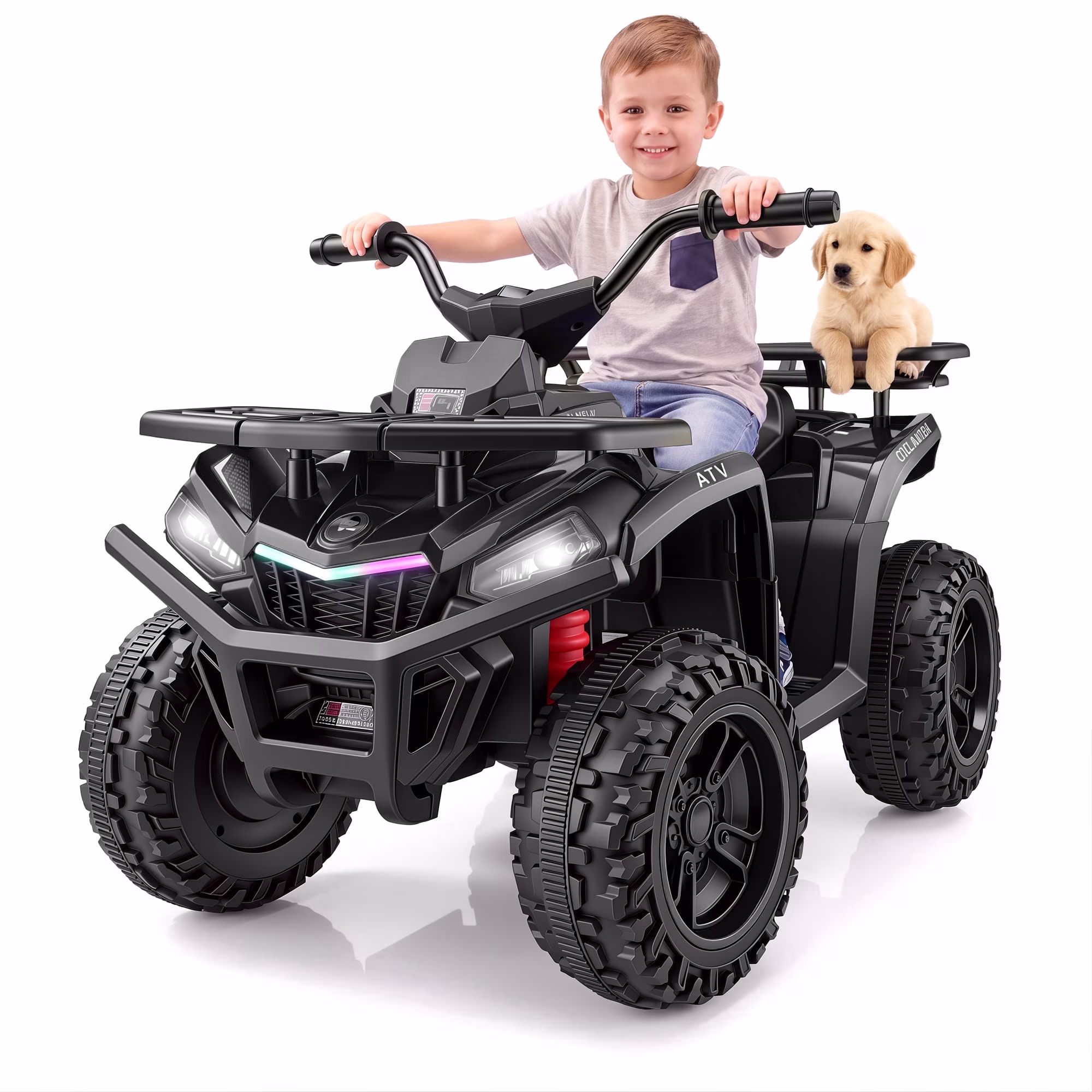 Funcid 24V Kids ATV, Ride on Toys for Toddlers with 2 Speeds, 4 Wheeler Electric Car, Ride on Car with Storage Spaces, Spring Suspension, Bluetooth Music, LED Lights, Black
