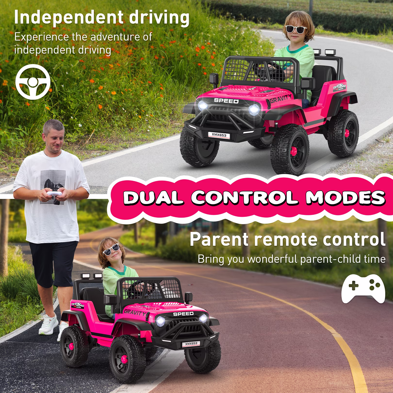 Funcid 24V Ride on Cars Truck with Remote Control, Electric Battery Powered Car with Spring Suspension, Ride on Toys for Kids, Built-in music, Cool LED Light, Bluetooth, USB, Pink - Image 3