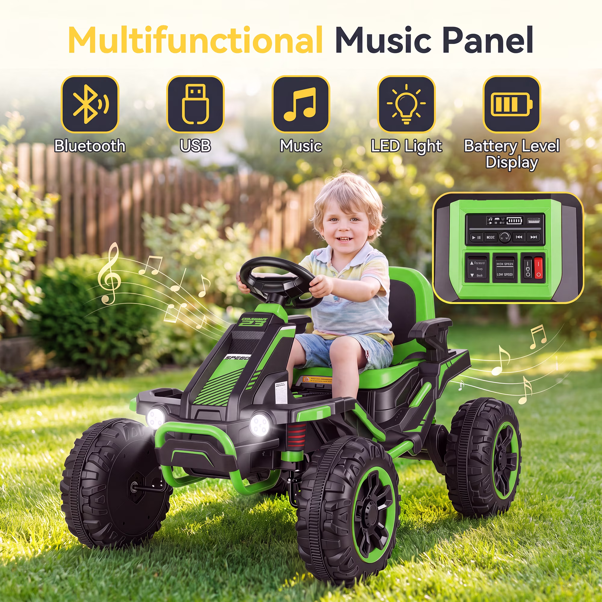 Funcid 36V Ride on Car for Kids, 4 Wheeler Electric Car with 600W Motors, Ride on Toy for Big Kids, Electric ATV with Spring Suspension, Bluetooth, Music, LED Lights, Green - Image 3