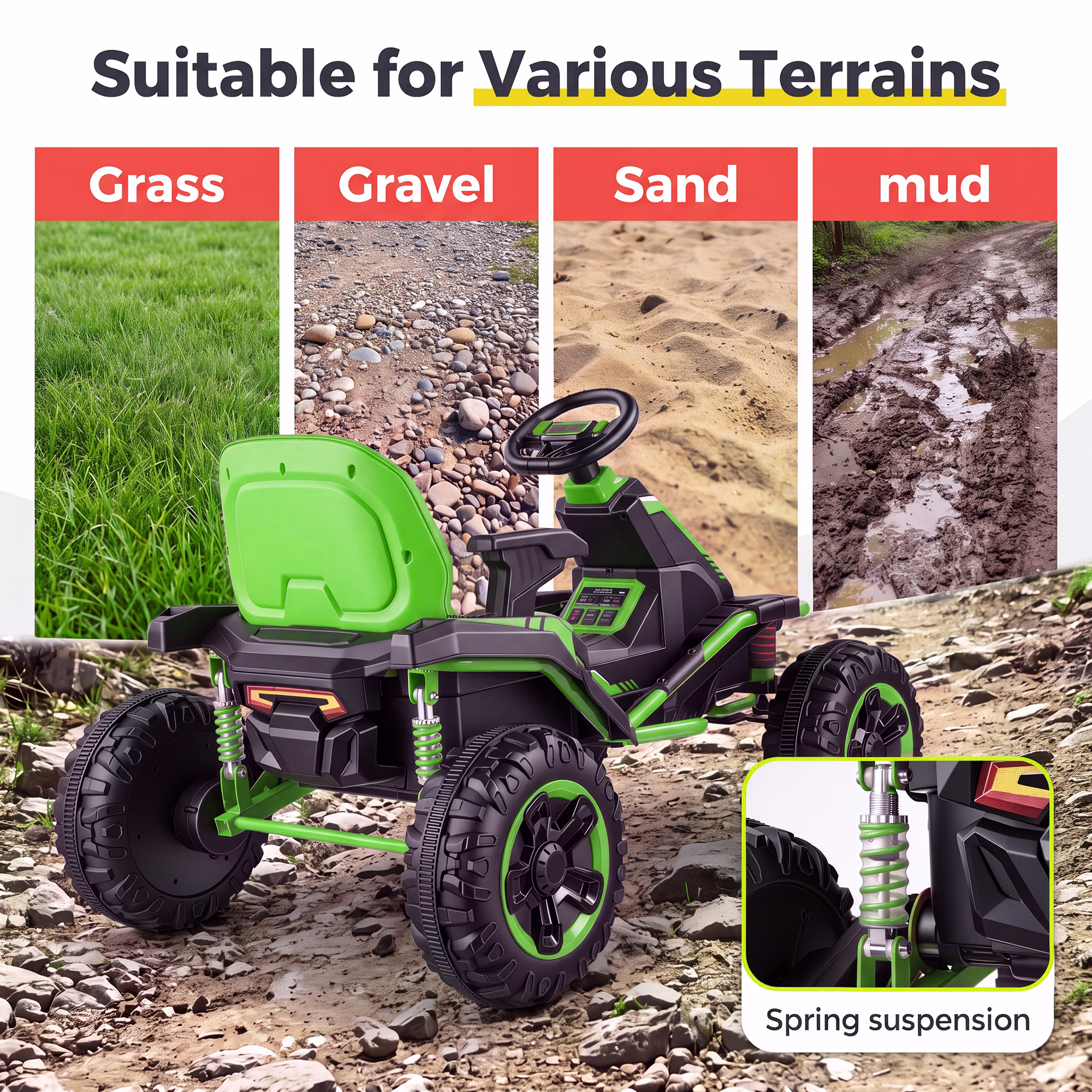 Funcid 36V Ride on Car for Kids, 4 Wheeler Electric Car with 600W Motors, Ride on Toy for Big Kids, Electric ATV with Spring Suspension, Bluetooth, Music, LED Lights, Green - Image 2