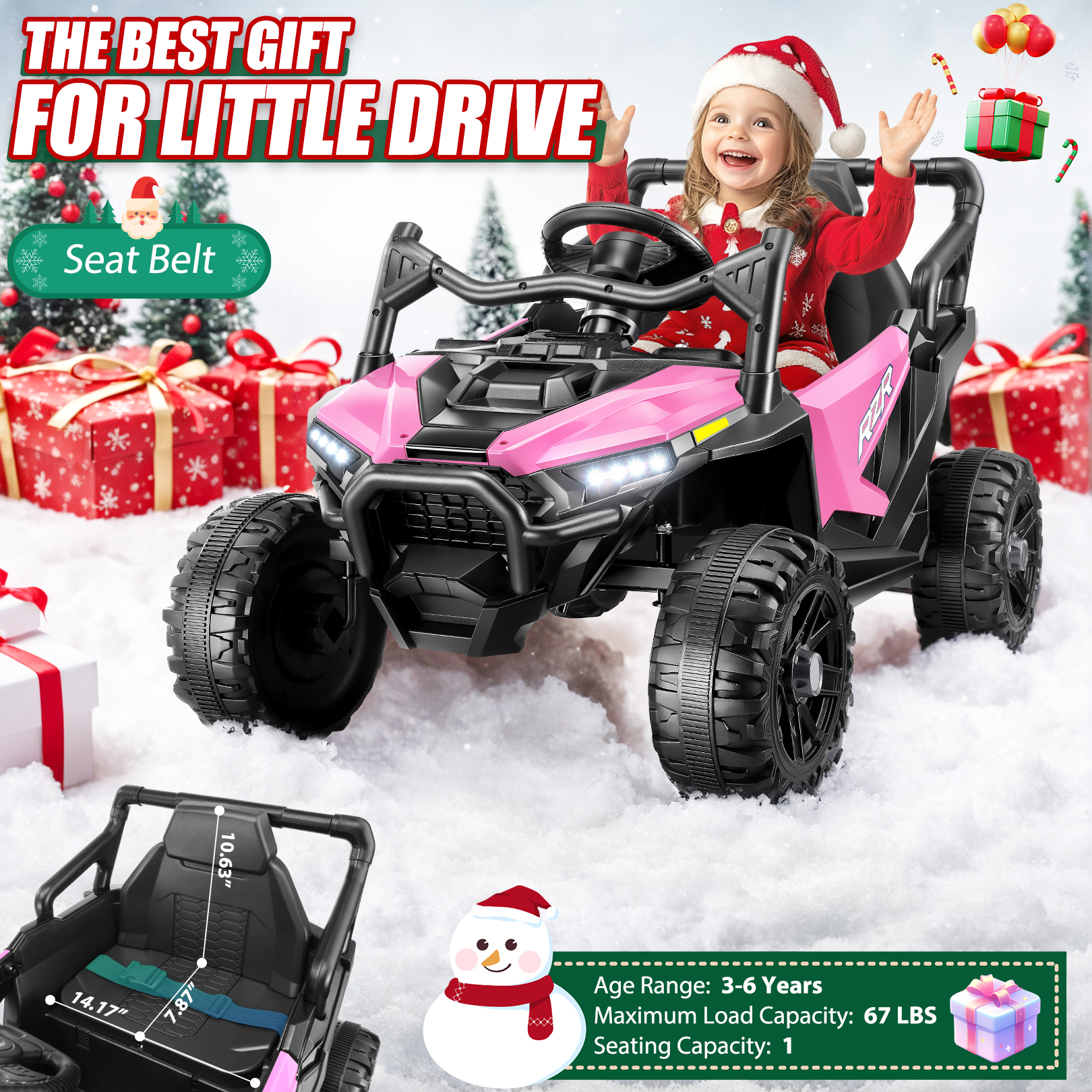 Funcid Ride on Toys, Kids Ride on Cars with Remote Control, 400W Powerful Electric Car for Kids, Ride on UTV w/ Bluetooth, Battery Indicator, Knob Volume Control, Spring Suspension, Pink - Image 4
