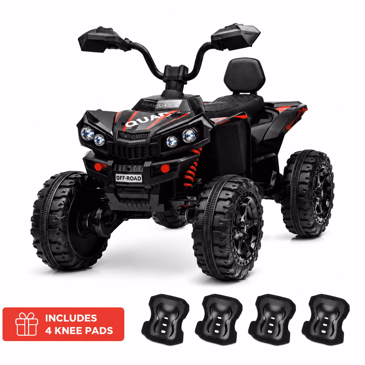 Funride 24V 4WD Ride on ATV for Kids, 2 Seater 4 Wheeler Electric Vehicle with 800W Motors, Spring Suspension, Bluetooth Music, LED Lights, Black
