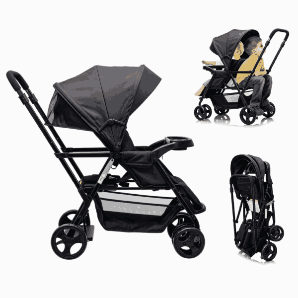 Funyard Double Sit Upright Lightweight Travel Stroller With Standing Platform, Canopy And Tray Table ﻿