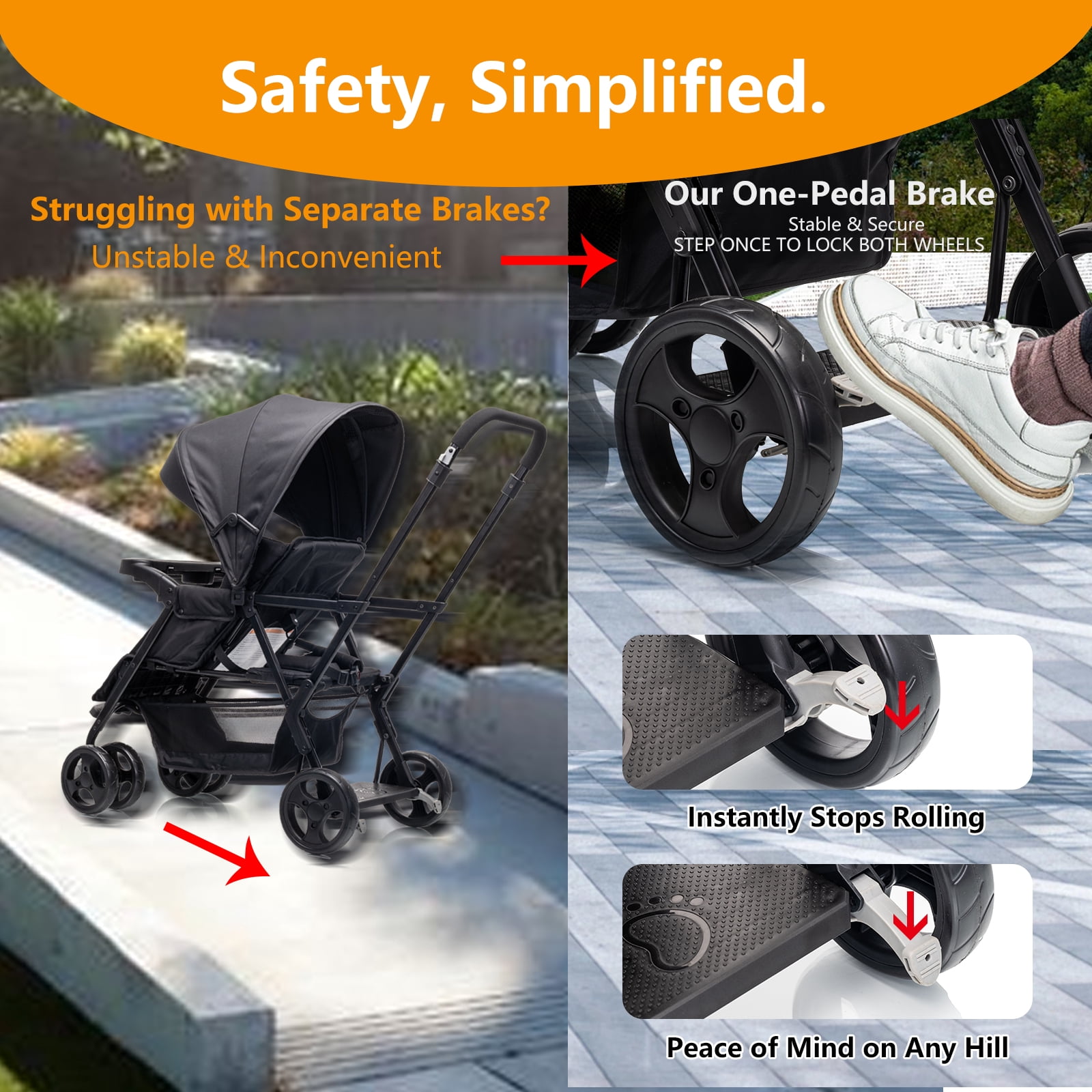 Funyard Double Sit Upright Lightweight Travel Stroller With Standing Platform, Canopy And Tray Table - Image 4