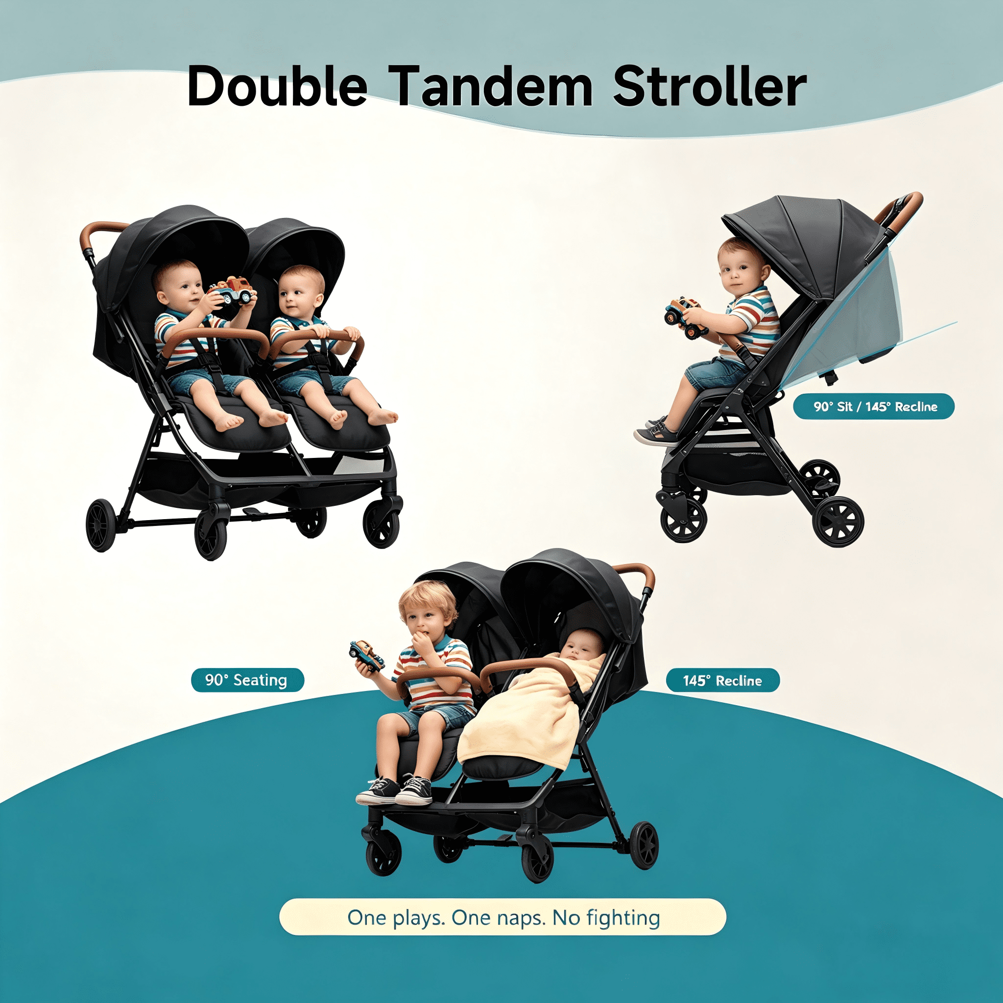 Funyard Ultra-Light Side-by-Side Double Stroller, 30.5 in Wide, 9 in Shock-Absorbing Wheels - Image 2