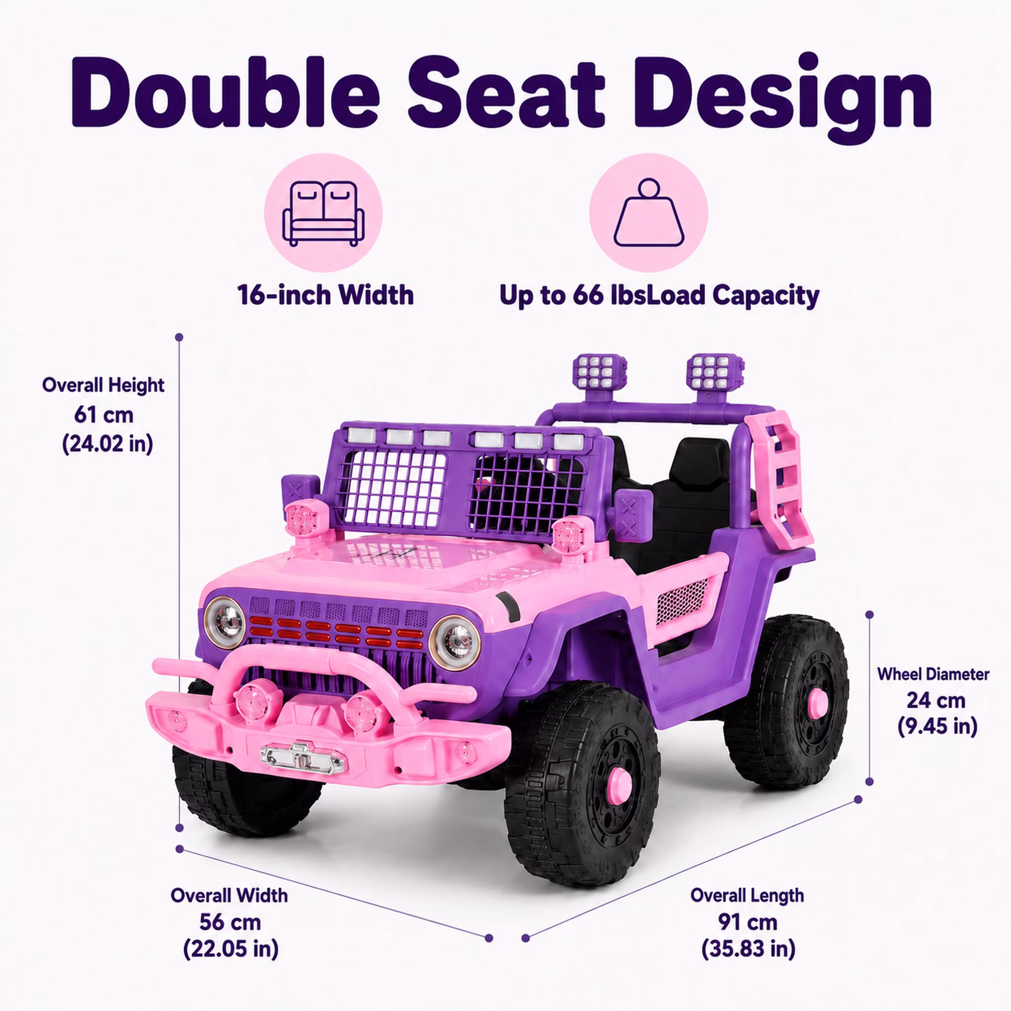 FUPOJH 12V Kids Electric Car,2 Seater Kids Ride on Toys with Remote,Bluetooth,Swing and Sport Mode,4mph,Dual Motors,Pink - Image 3