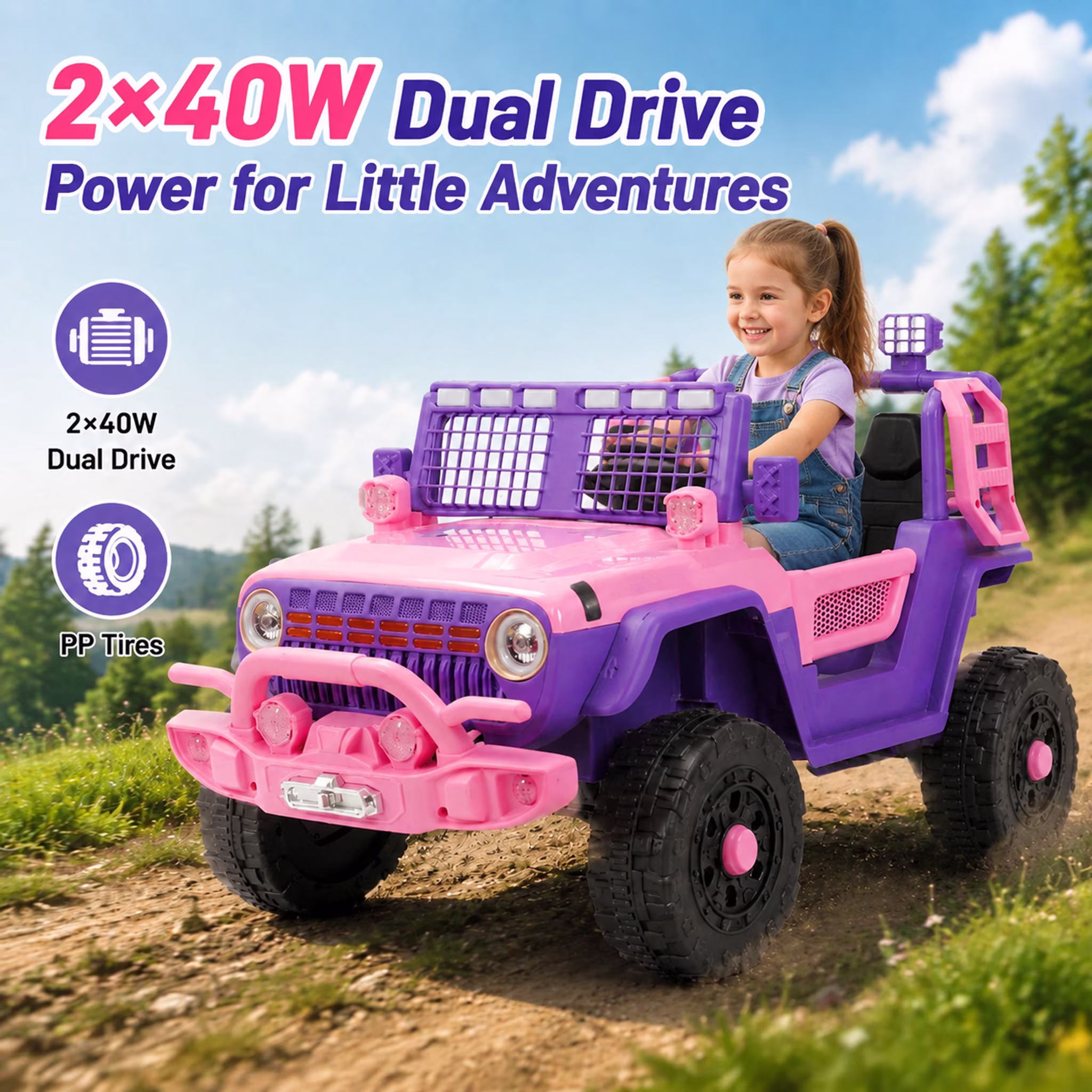 FUPOJH 12V Kids Electric Car,2 Seater Kids Ride on Toys with Remote,Bluetooth,Swing and Sport Mode,4mph,Dual Motors,Pink - Image 5