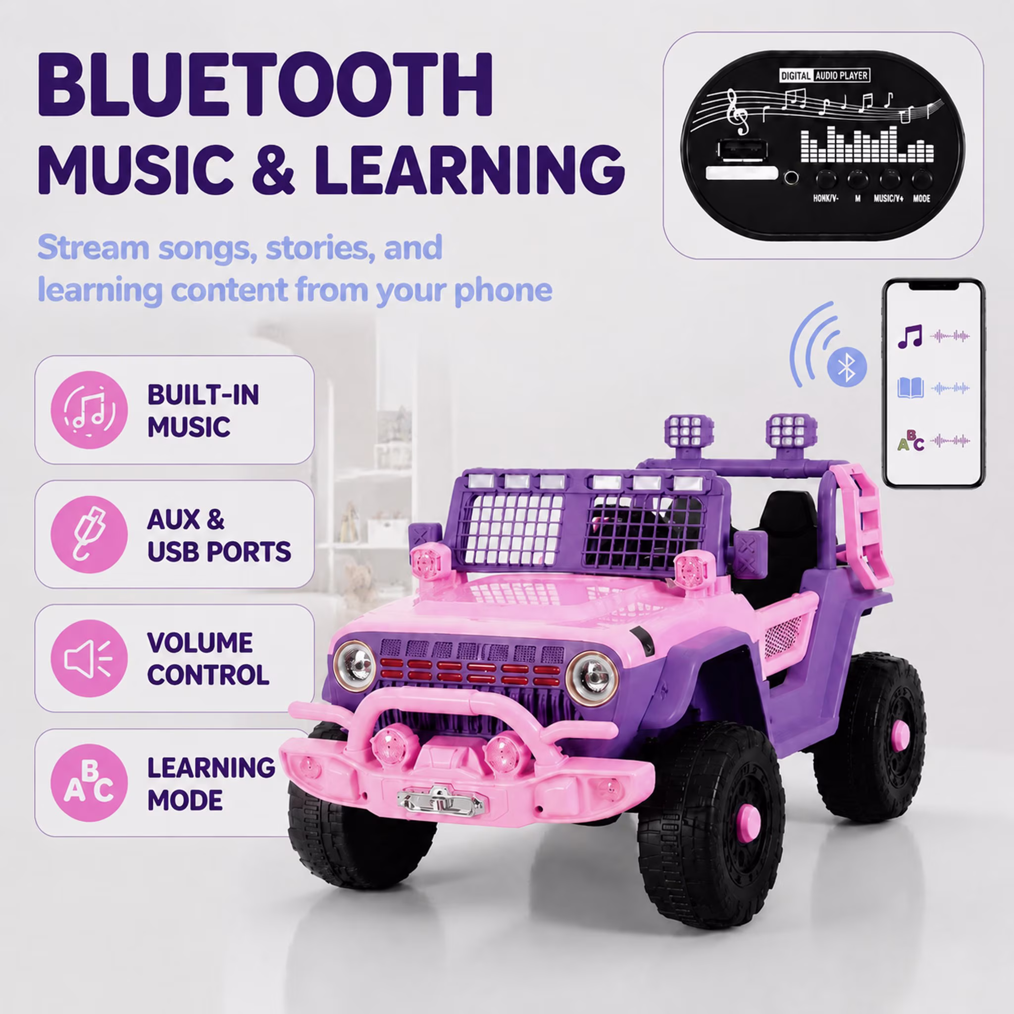 FUPOJH 12V Kids Electric Car,2 Seater Kids Ride on Toys with Remote,Bluetooth,Swing and Sport Mode,4mph,Dual Motors,Pink - Image 4