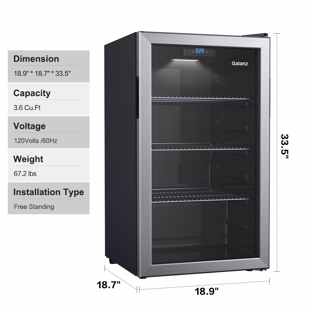 Galanz 116 Can Beverage Cooler, Glass Door Beverage Refrigerator, Drink Fridge for Soda, Beer & Wine, Freestanding for Home, Office, Bar - Image 4
