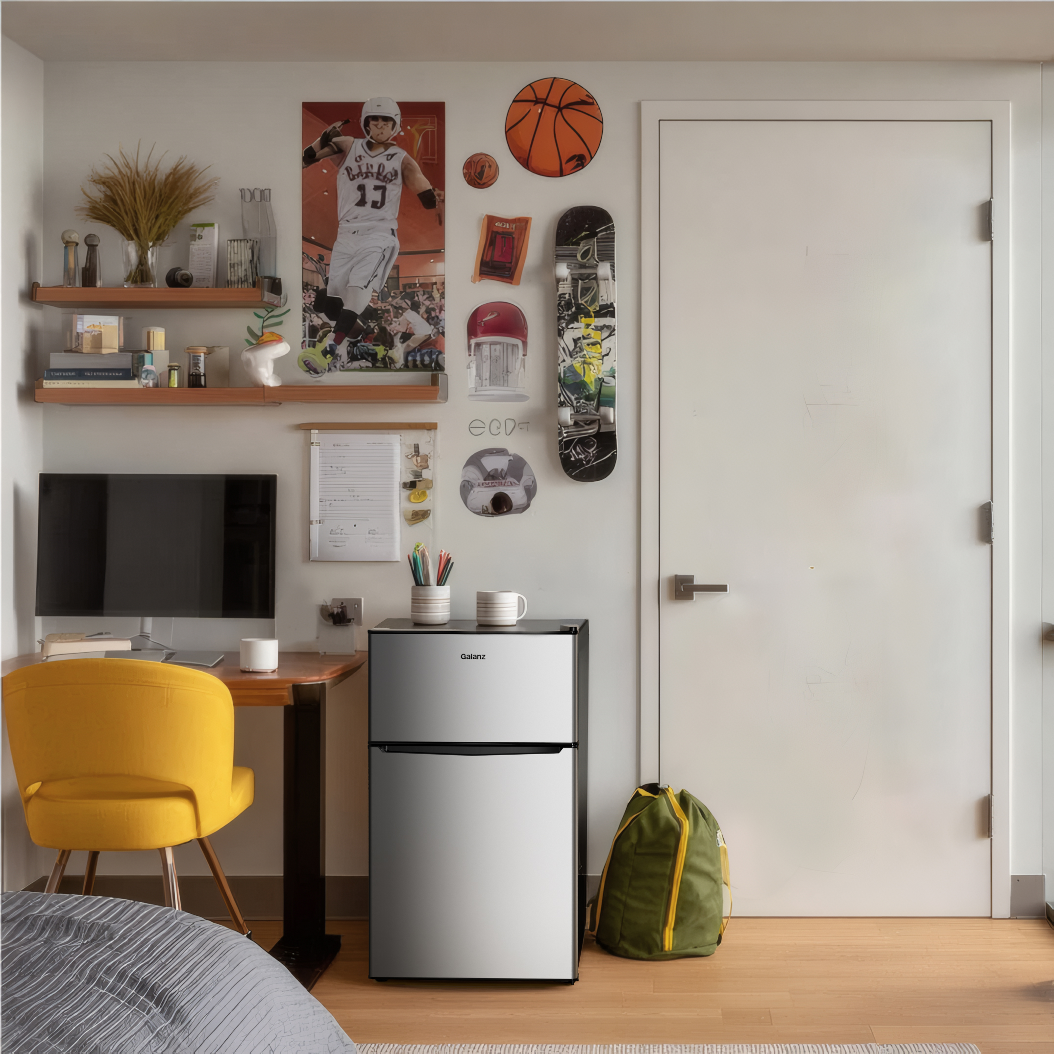Galanz 3.1 Cu Ft Two Door Mini Fridge With Freezer Stainless Steel - Energy star certified, compact and efficient for dorms, offices, and small spaces - Image 4