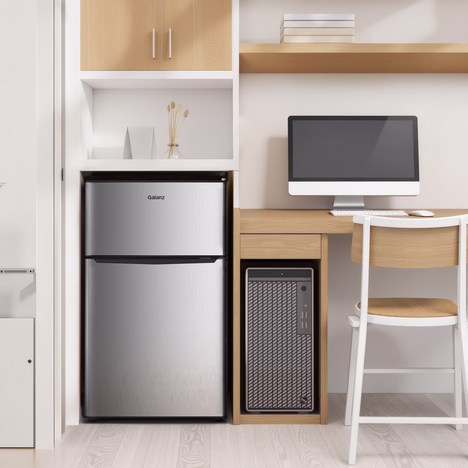 Galanz 3.1 Cu Ft Two Door Mini Fridge With Freezer Stainless Steel - Energy star certified, compact and efficient for dorms, offices, and small spaces - Image 2