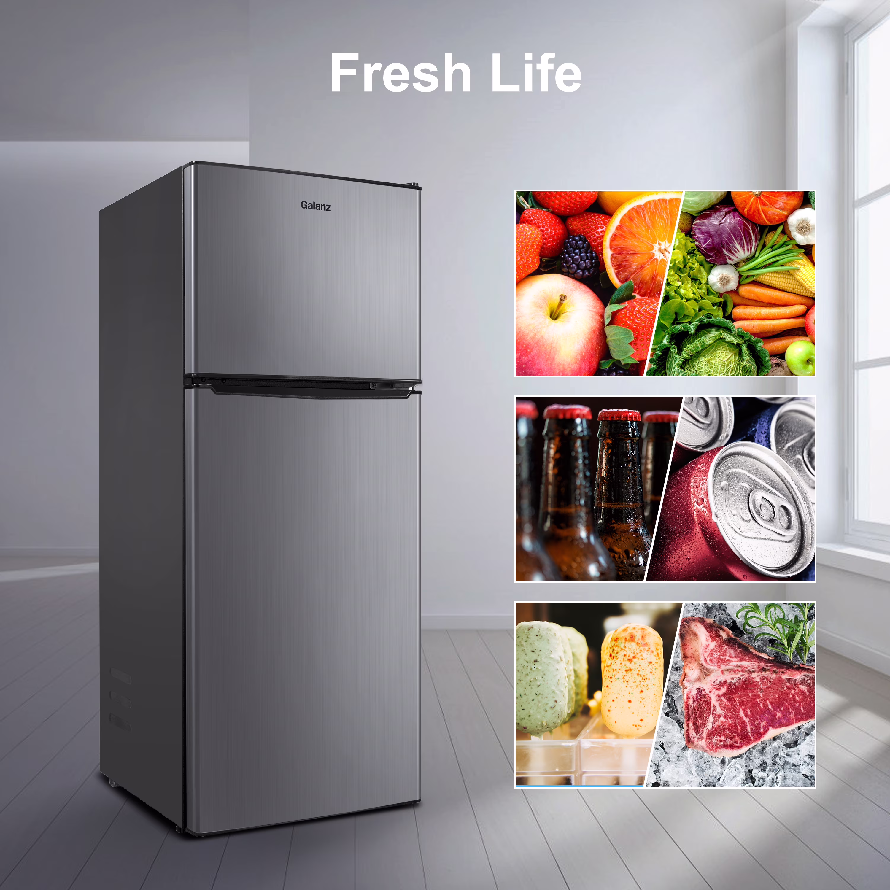 Galanz 4.6 cu ft Stainless Steel Mini Fridge with Freezer—compact, energy-efficient refrigerator ideal for dorms, offices, and small spaces. - Image 4