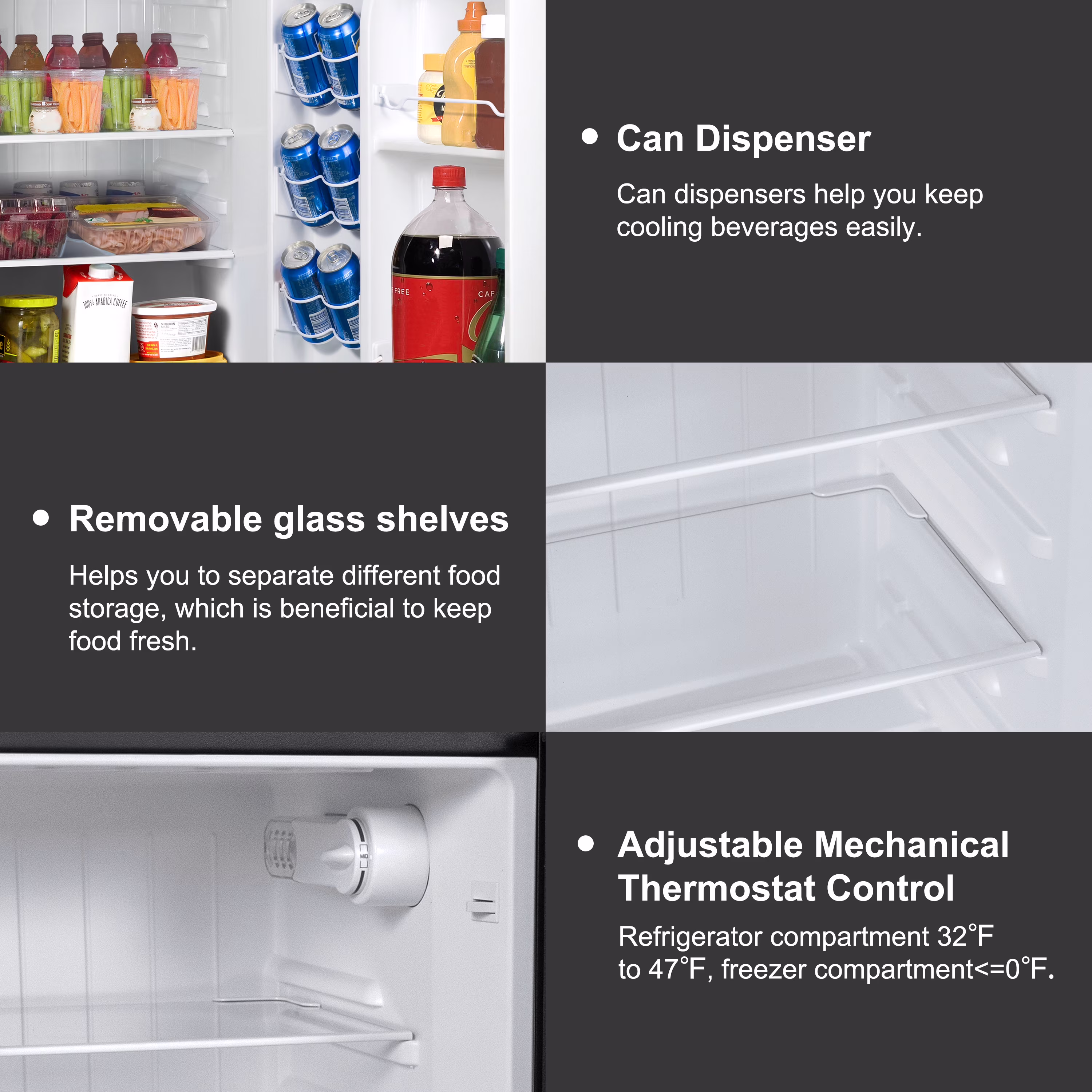 Galanz 4.6 cu ft Stainless Steel Mini Fridge with Freezer—compact, energy-efficient refrigerator ideal for dorms, offices, and small spaces. - Image 3