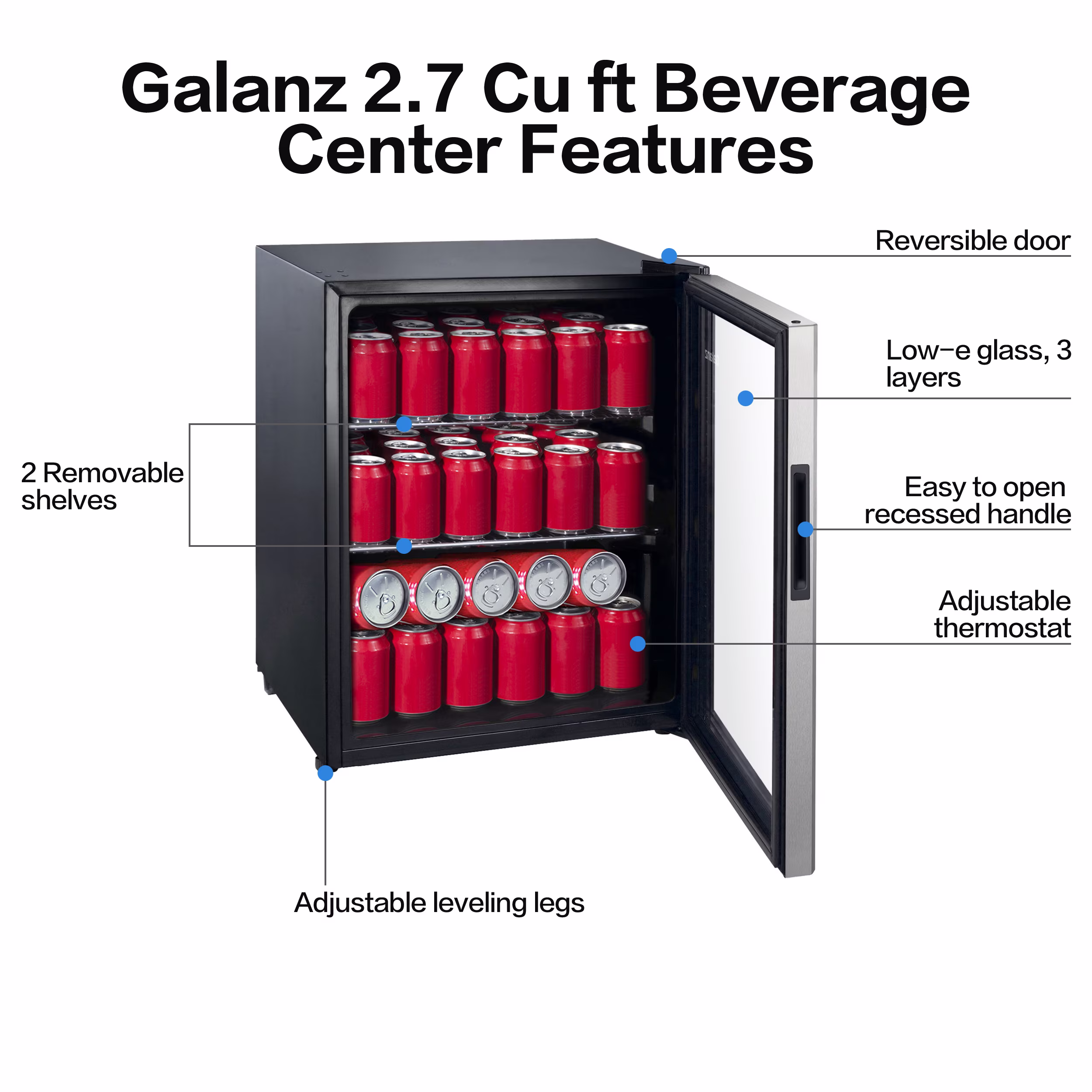 Galanz 85 Can Beverage Cooler, Glass Door Beverage Refrigerator, Drink Fridge for Soda, Beer & Wine, Freestanding for Home, Office, Bar - Image 5