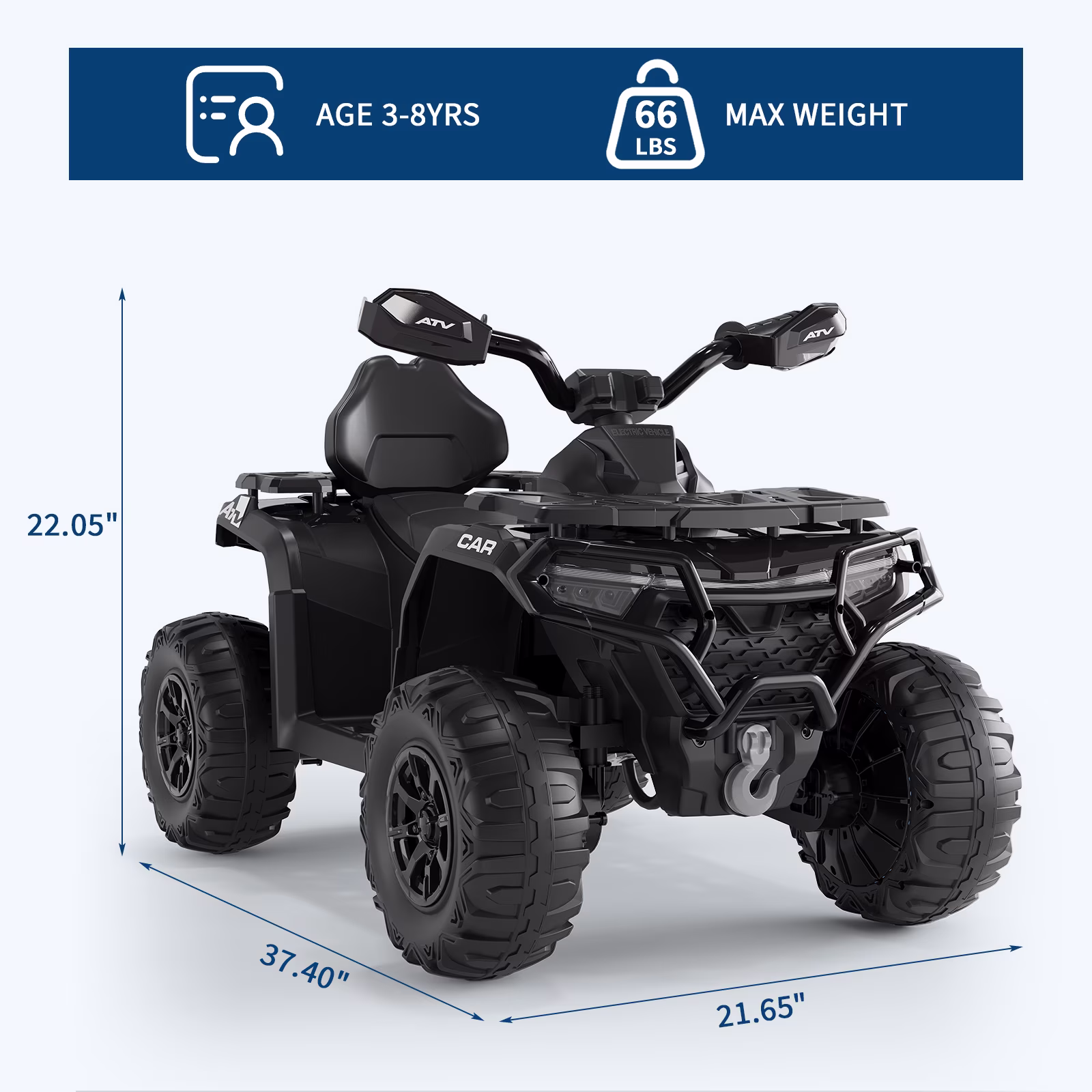 Garvee 12V Kids Ride On ATV,3 Variable Speeds,with Parent Remote Control,LED Headlights,Music,Black - Image 5