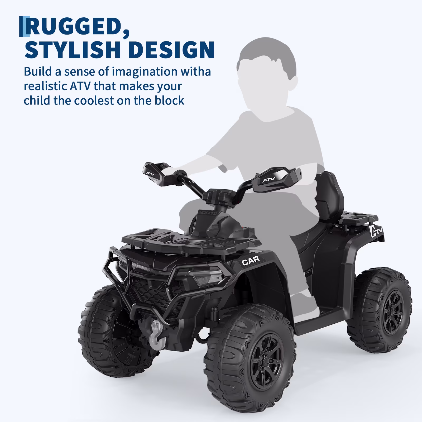 Garvee 12V Kids Ride On ATV,3 Variable Speeds,with Parent Remote Control,LED Headlights,Music,Black - Image 3