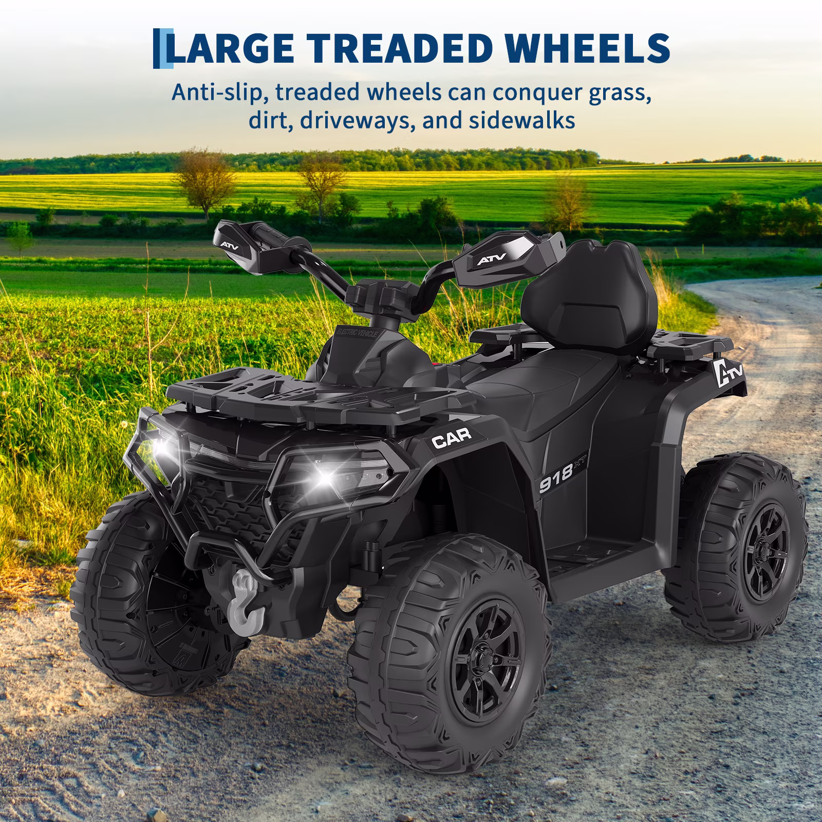 Garvee 12V Kids Ride On ATV,3 Variable Speeds,with Parent Remote Control,LED Headlights,Music,Black - Image 4