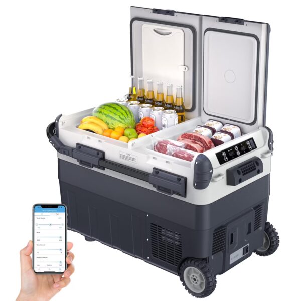 Garvee 42QT（40L) Portable Car Refrigerator Freezer, 12V Electric Cooler with Dual Zone, App Control, Wheels for RV, Truck, SUV & Camping