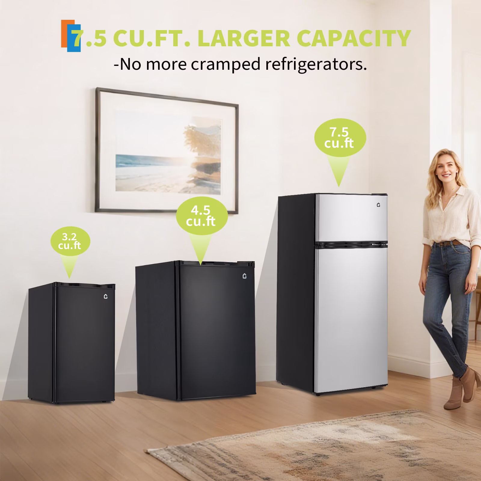 3.2 Cu. Ft. Compact Refrigerator | Single Door Mini Fridge with Energy-Efficient & Quiet Operation | for Dorm, Office, Bedroom, Kitchen, Bar Use with Adjustable Shelves - Image 5