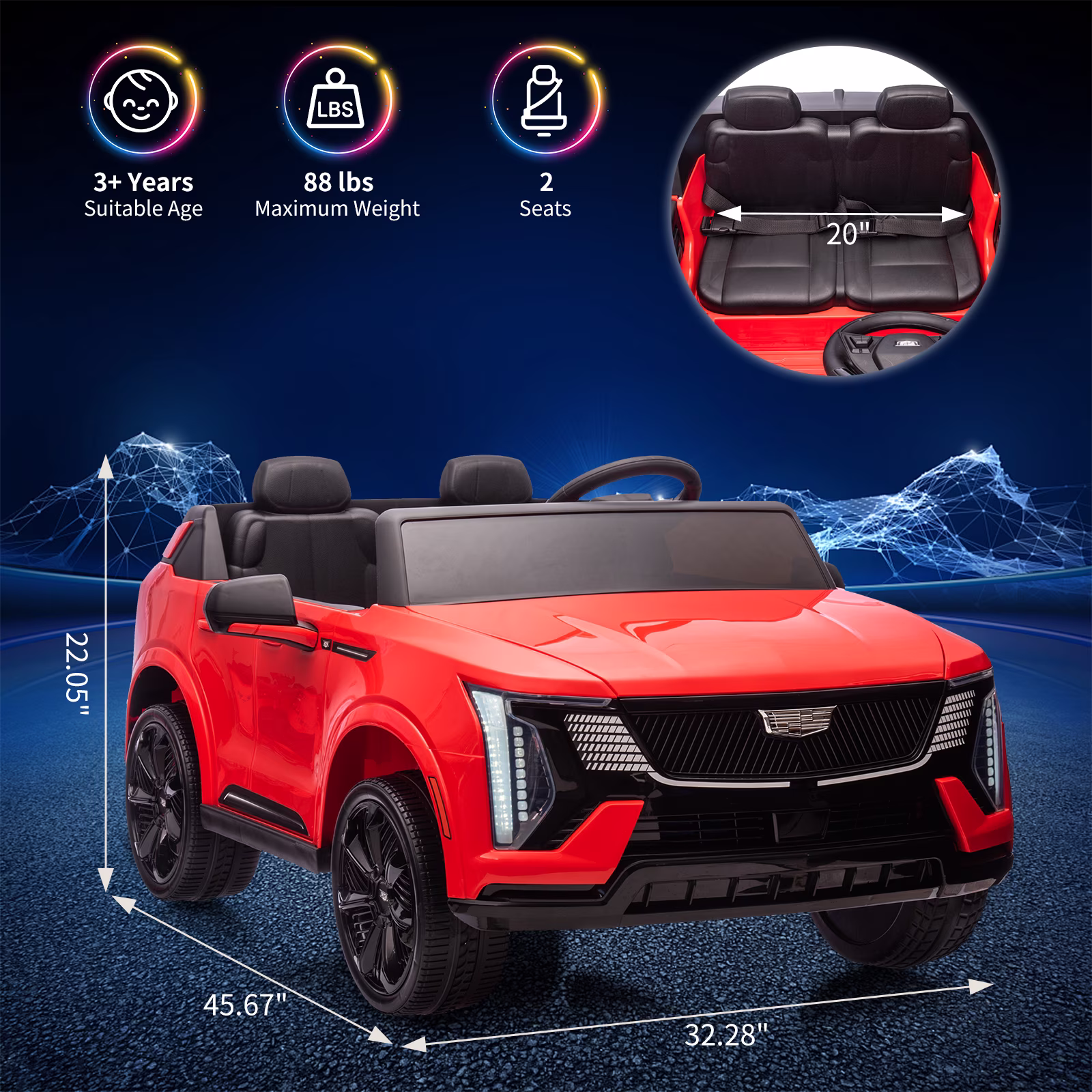 Garvee Licensed Cadillac 4V 2-Seater Kids Ride On Car - Battery-Powered Electric Toy with 2.4G Remote Control, Spring Suspension, Music & LED Lights for Toddlers - Image 2