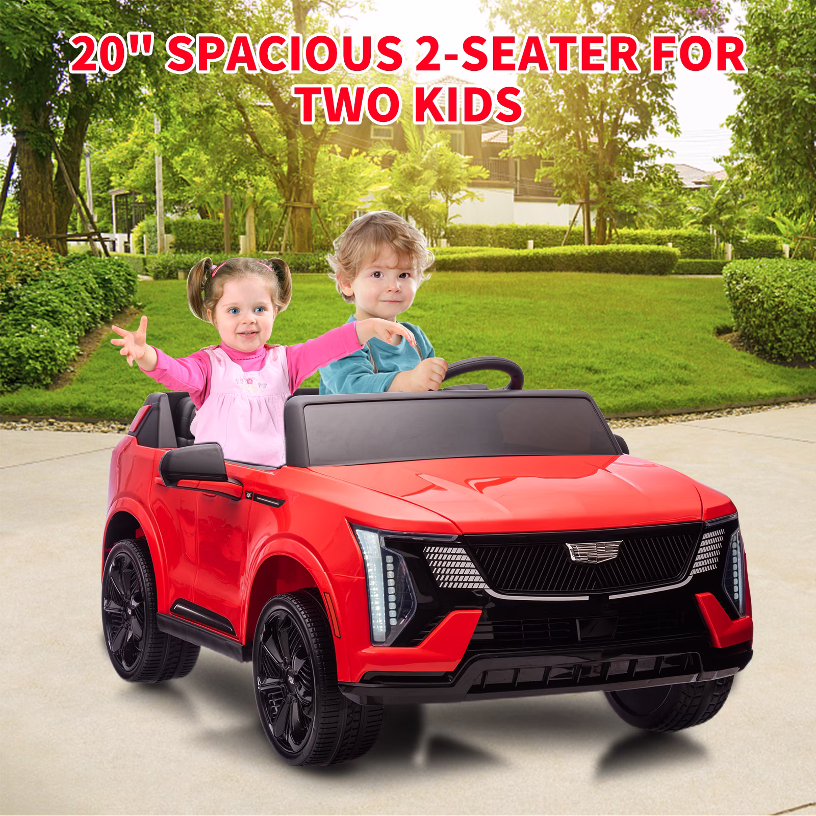 Garvee Licensed Cadillac 4V 2-Seater Kids Ride On Car - Battery-Powered Electric Toy with 2.4G Remote Control, Spring Suspension, Music & LED Lights for Toddlers - Image 5