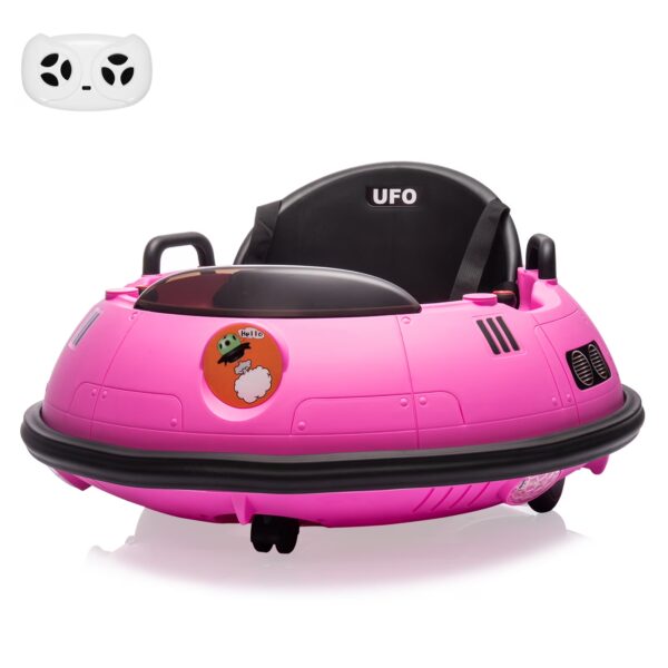 Geetinfly Ride On Bumper Car,12V Electric Toddlers Car with Remote Control,Safety Belt, Music,Flashing Lights,360 Degree Spin,Kids,Pink