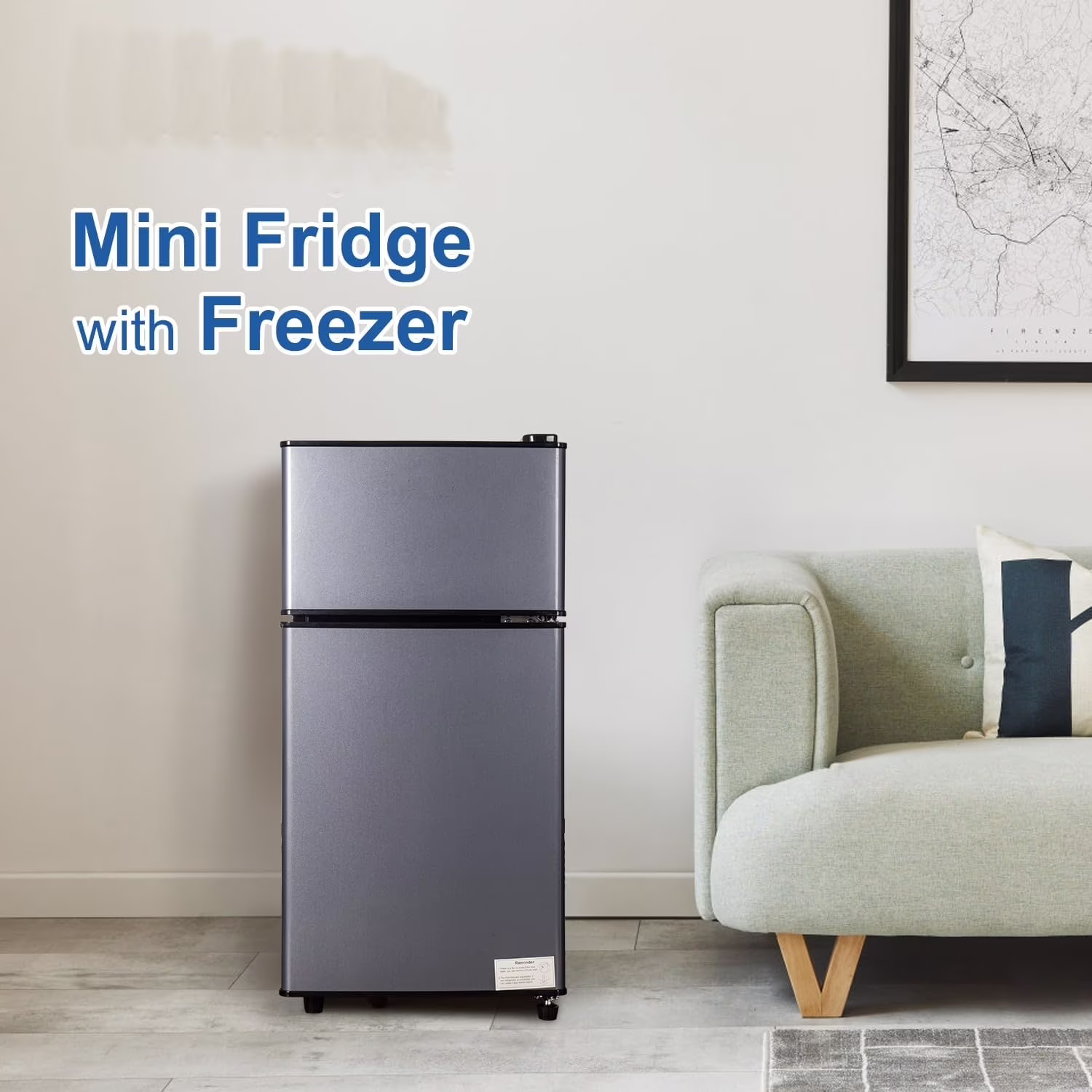 GGTB 2.5 Cu.ft Compact Double Door Mini Refrigerators with Top Freezer, 7-Level Temperature Control for Dorm Bedroom Office, Silver - Image 2