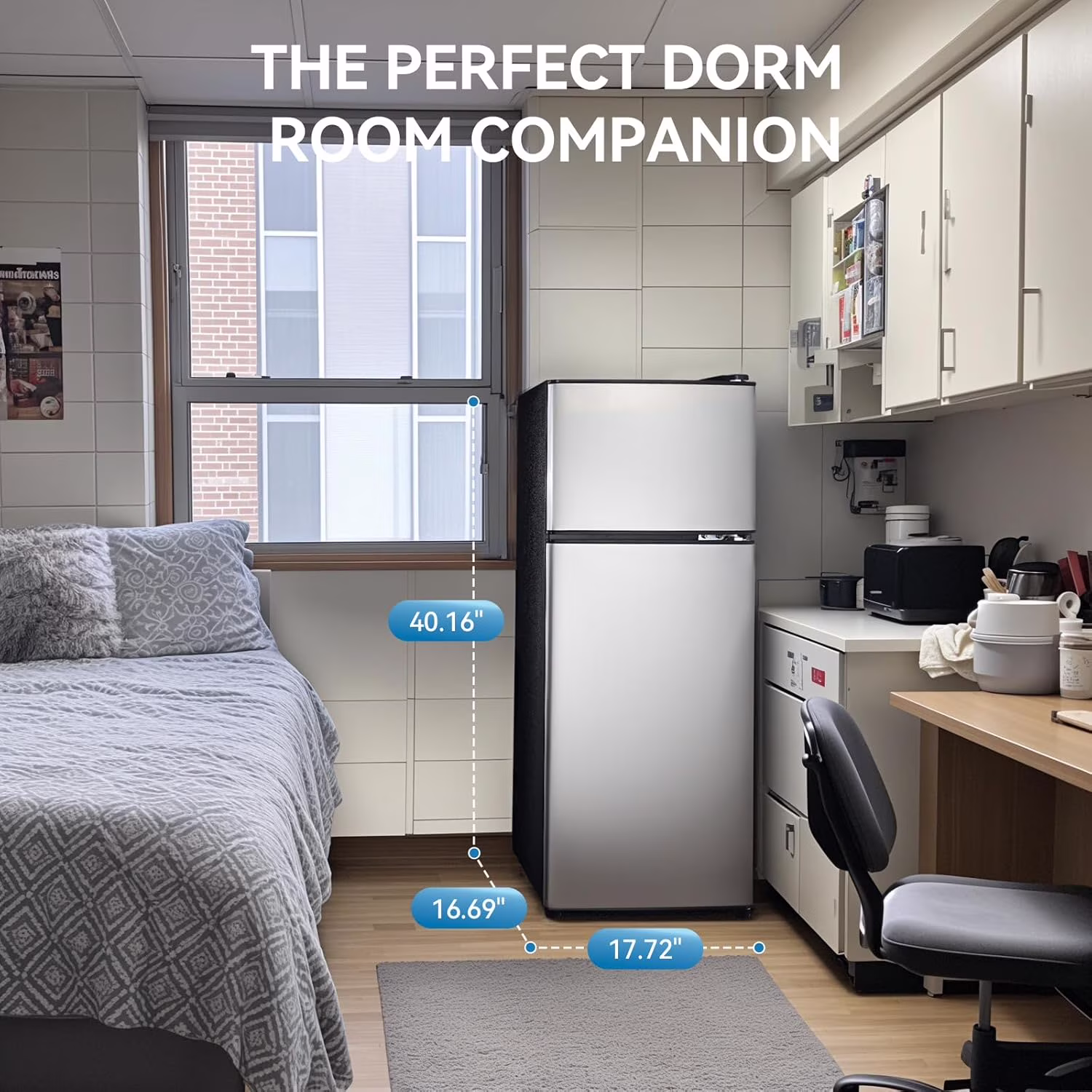 GGTB 3.5 Cu.ft Double Door Refrigerator with Freezer, 6-Level Thermostat, LED Light, Adjustable Shelves for Dorm Bedroom Office Apartment, Silver - Image 3