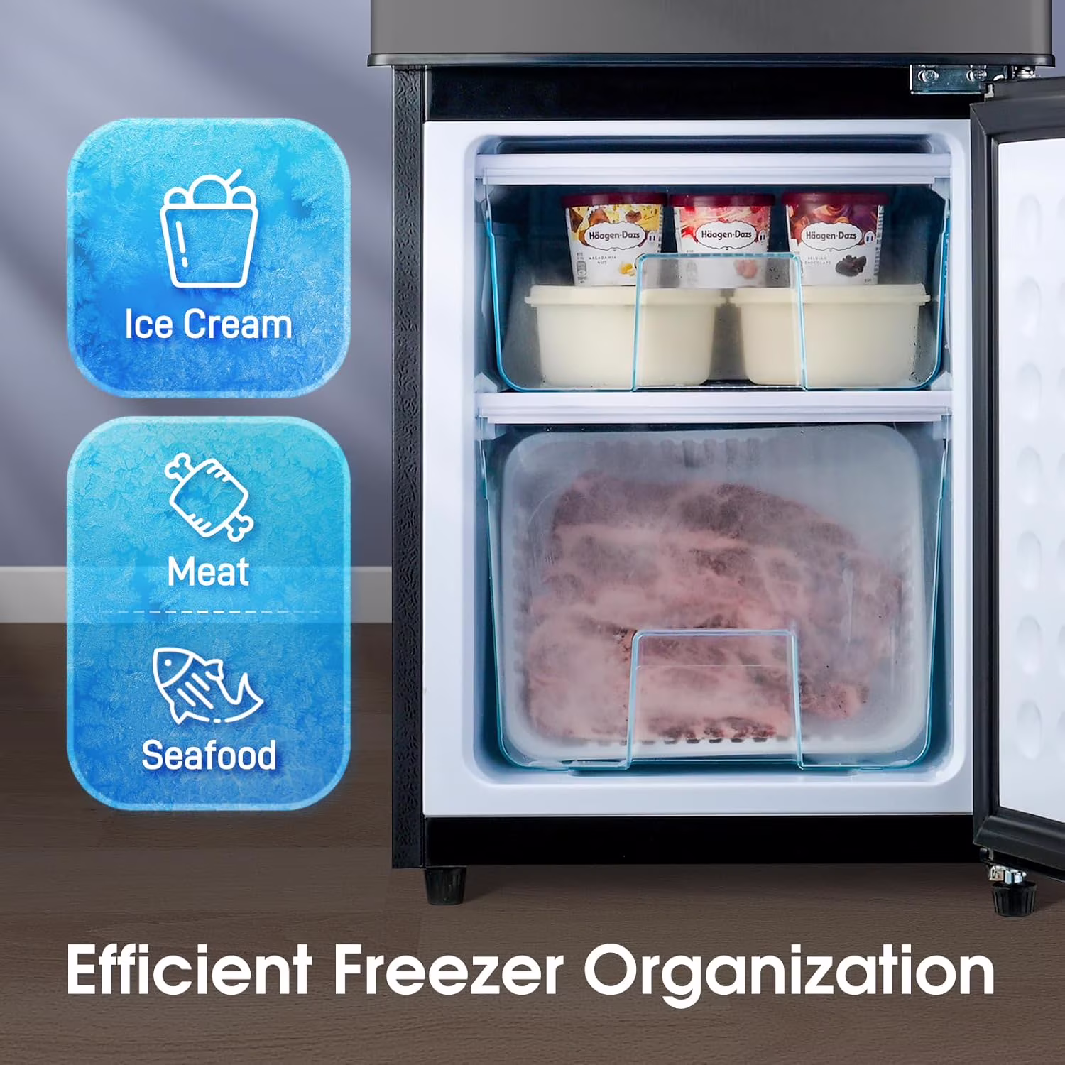 GGTB 4.0 Cu.ft 2-Door Mini Fridge with Bottom Freezer, 7 Temperature Settings, Compact Refrigerator for Dorm Apartment Office, Black - Image 5