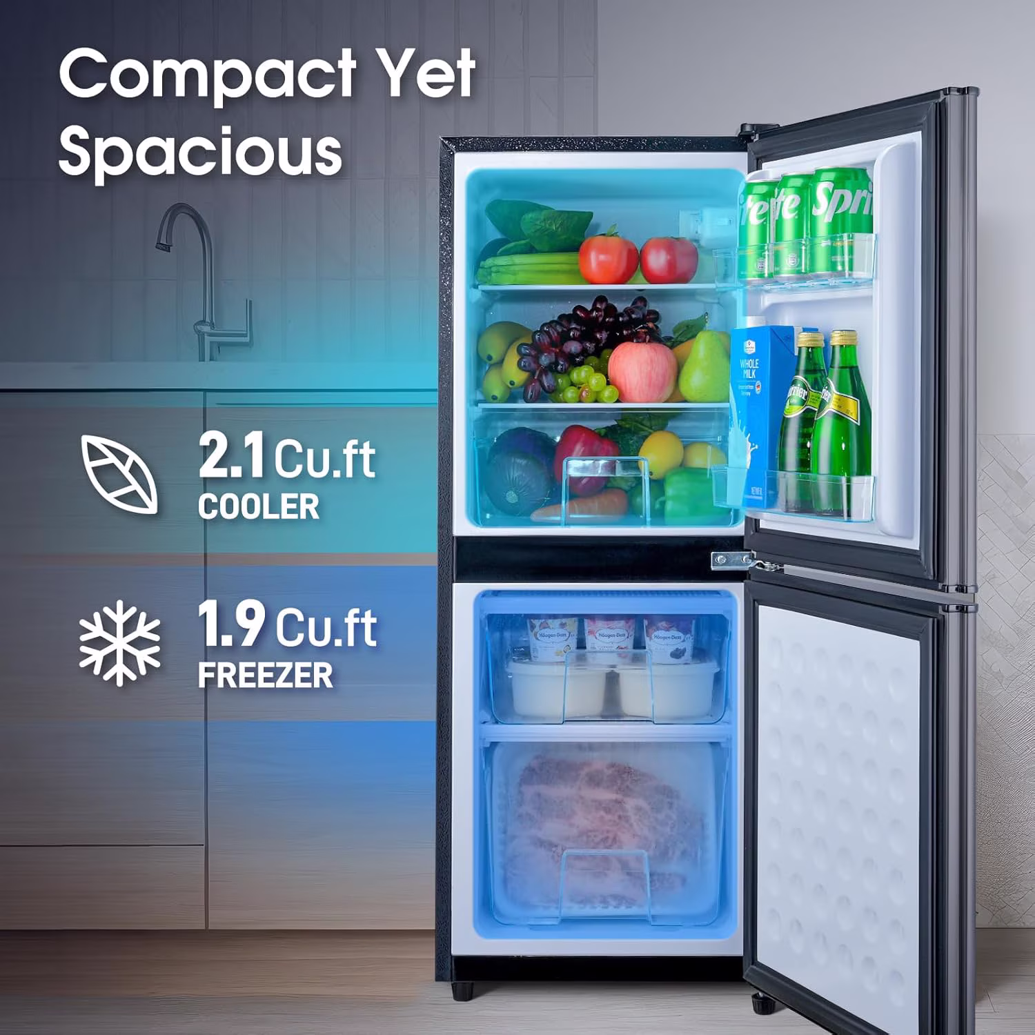 GGTB 4.0 Cu.ft 2-Door Mini Fridge with Bottom Freezer, 7 Temperature Settings, Compact Refrigerator for Dorm Apartment Office, Black - Image 4