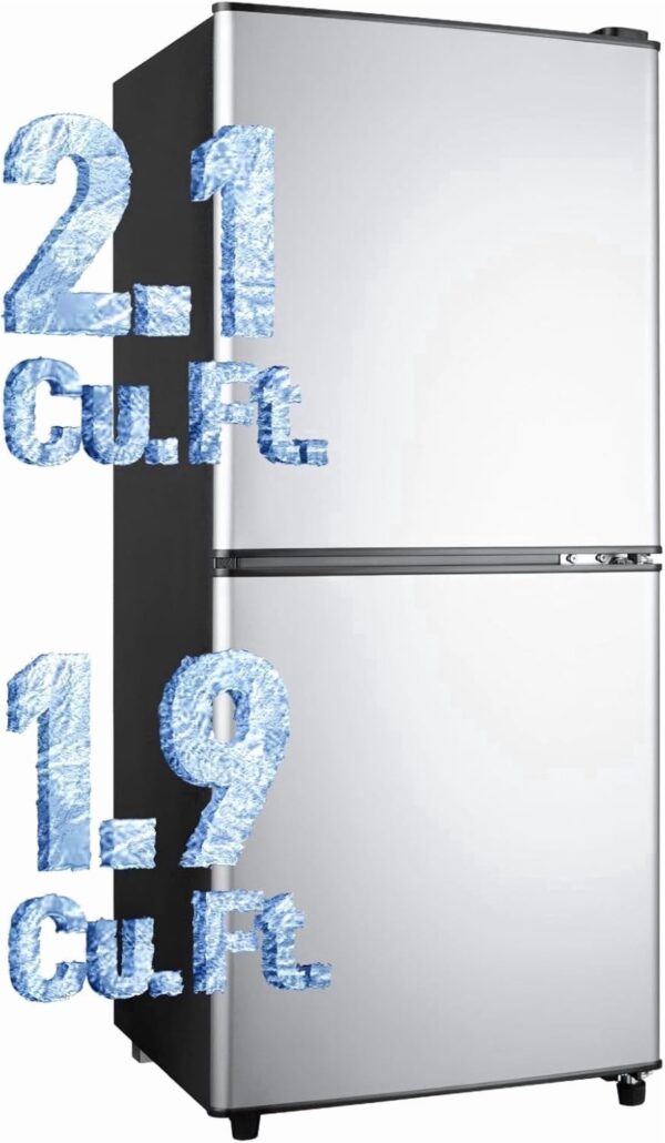 GGTB 4.0 Cu.ft 2-Door Mini Fridge with Bottom Freezer, 7 Temperature Settings, Compact Refrigerator for Dorm Apartment Office, Silver