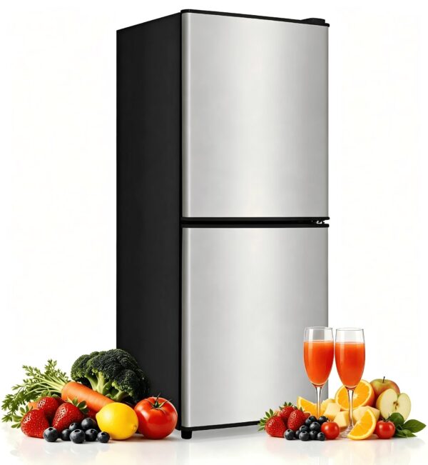 GGTB 4.0 Cu.Ft Mini Fridge Freezer for Dorm/Office, 2-Door, Quiet | 4.0 cu ft mini fridge with separate freezer, quiet 38dB for sleep, 7-level thermostat, adj shelves, for dorm/office/kitchen, Silver