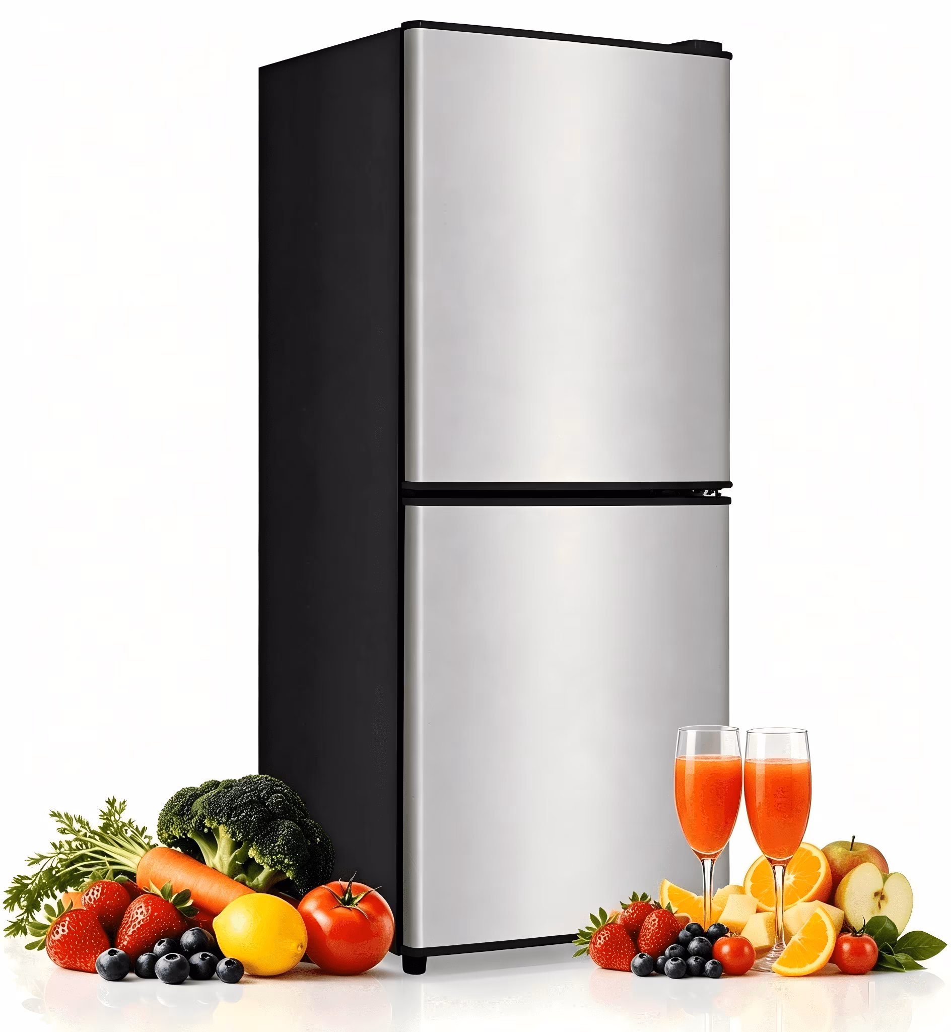 GGTB 4.0 Cu.Ft Mini Fridge Freezer for Dorm/Office, 2-Door, Quiet | 4.0 cu ft mini fridge with separate freezer, quiet 38dB for sleep, 7-level thermostat, adj shelves, for dorm/office/kitchen, Silver