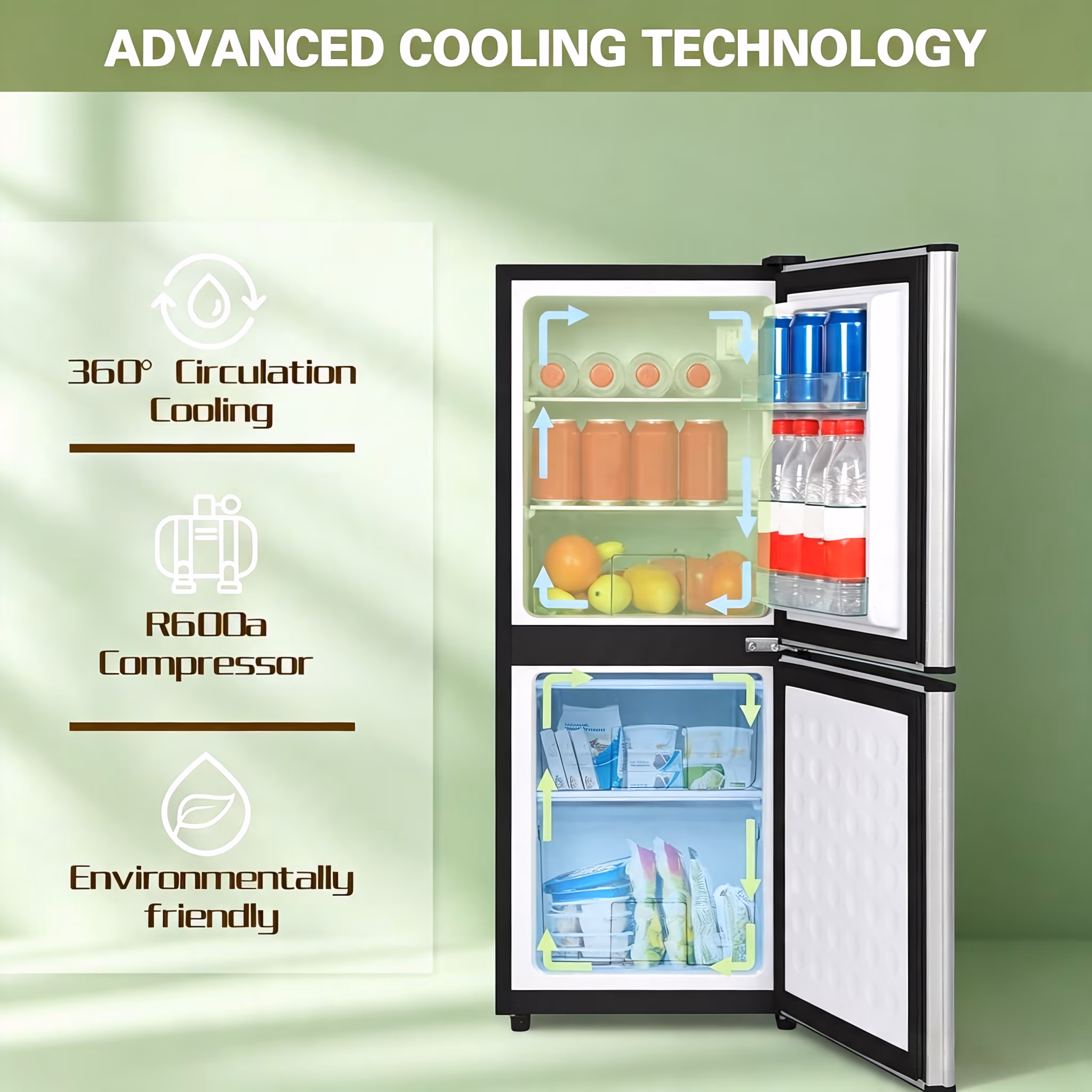 GGTB 4.0 Cu.Ft Mini Fridge Freezer for Dorm/Office, 2-Door, Quiet | 4.0 cu ft mini fridge with separate freezer, quiet 38dB for sleep, 7-level thermostat, adj shelves, for dorm/office/kitchen, Silver - Image 5