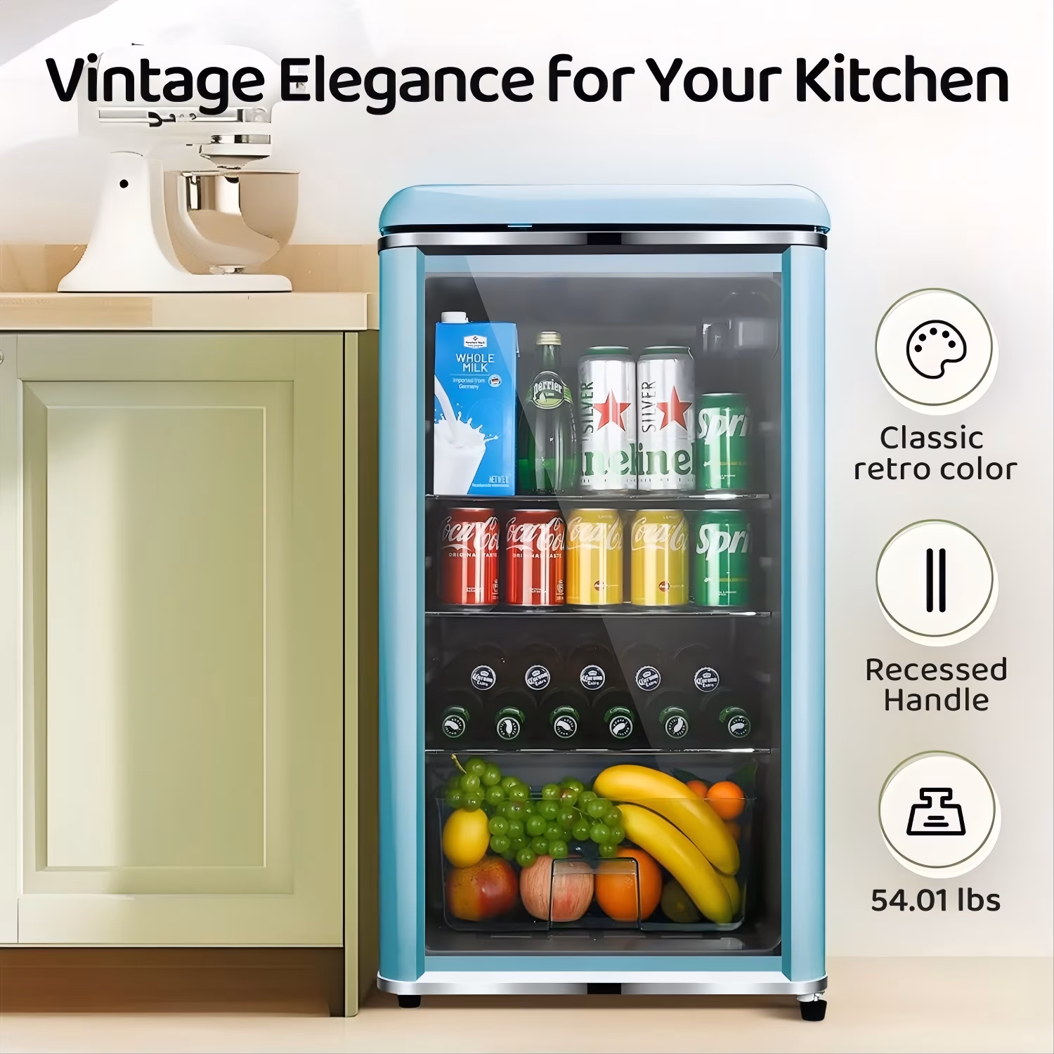 GGTB 4.0 Cu.ft Retro Beverage Refrigerator, 160-Can Mini Fridge with Double Glass Door, Adjustable Shelves, Blue - Image 5