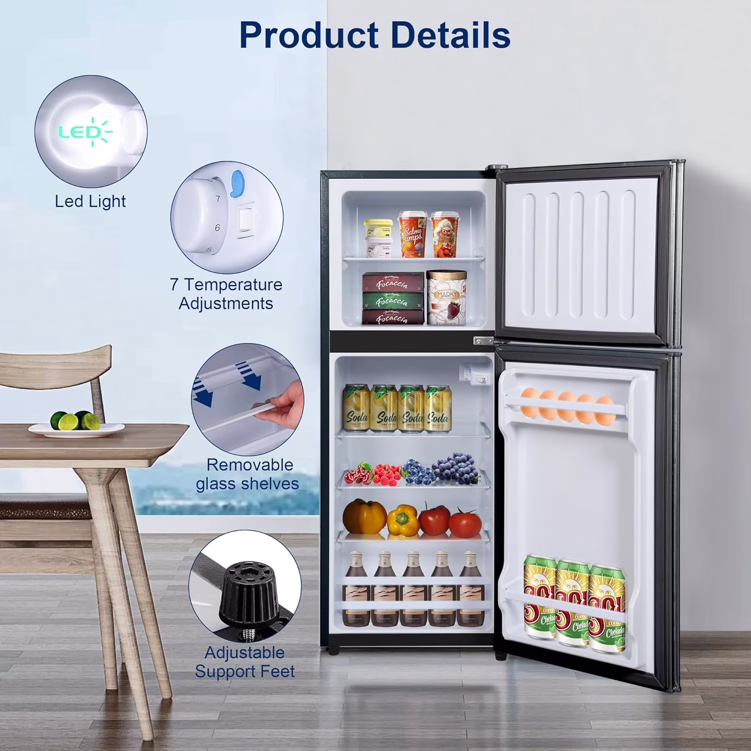 GGTB 4.8 Cu.ft Compact Refrigerator with Freezer, 2.0 Cu.ft Freezer Section, Adjustable Thermostat, Mini Fridge for Apartment Dorm Office Kitchen, Black - Image 2