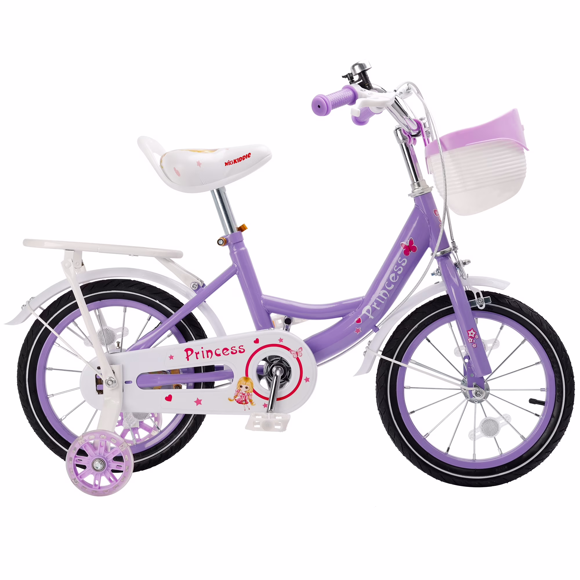 Girls Bike for Toddlers and Kids Ages 4-6 Years Old, 16 18 Inch Kids Bike with Flashing Training Wheels & Basket,Girls Bicycle with Handbrake & Kickstand, Pink/Purple - Image 3