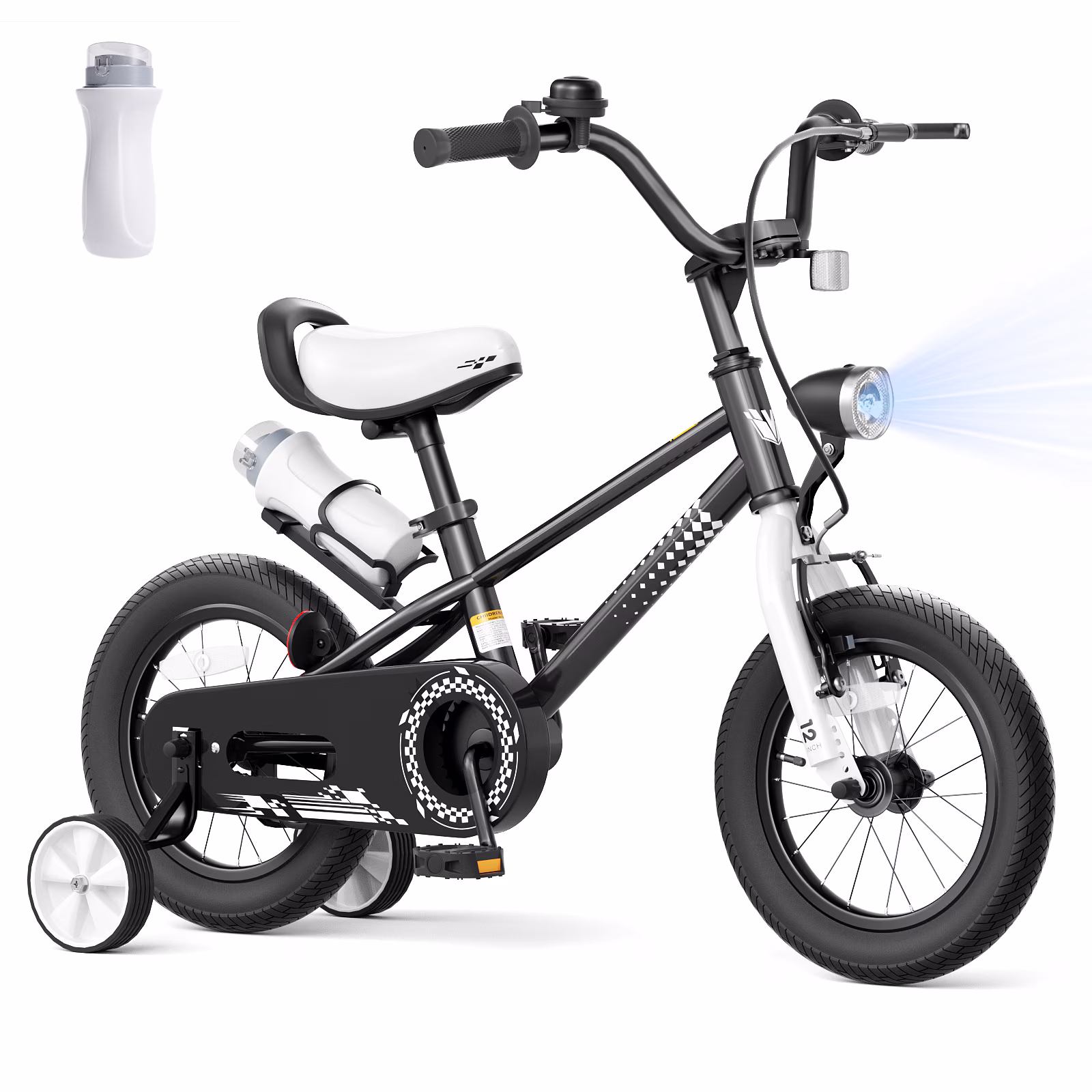 GLAF 12 14 16 Inch Boys Bike with Training Wheels & Water Bottle Holder, toddler kids bike for boys Ages 2-7 Year, Black