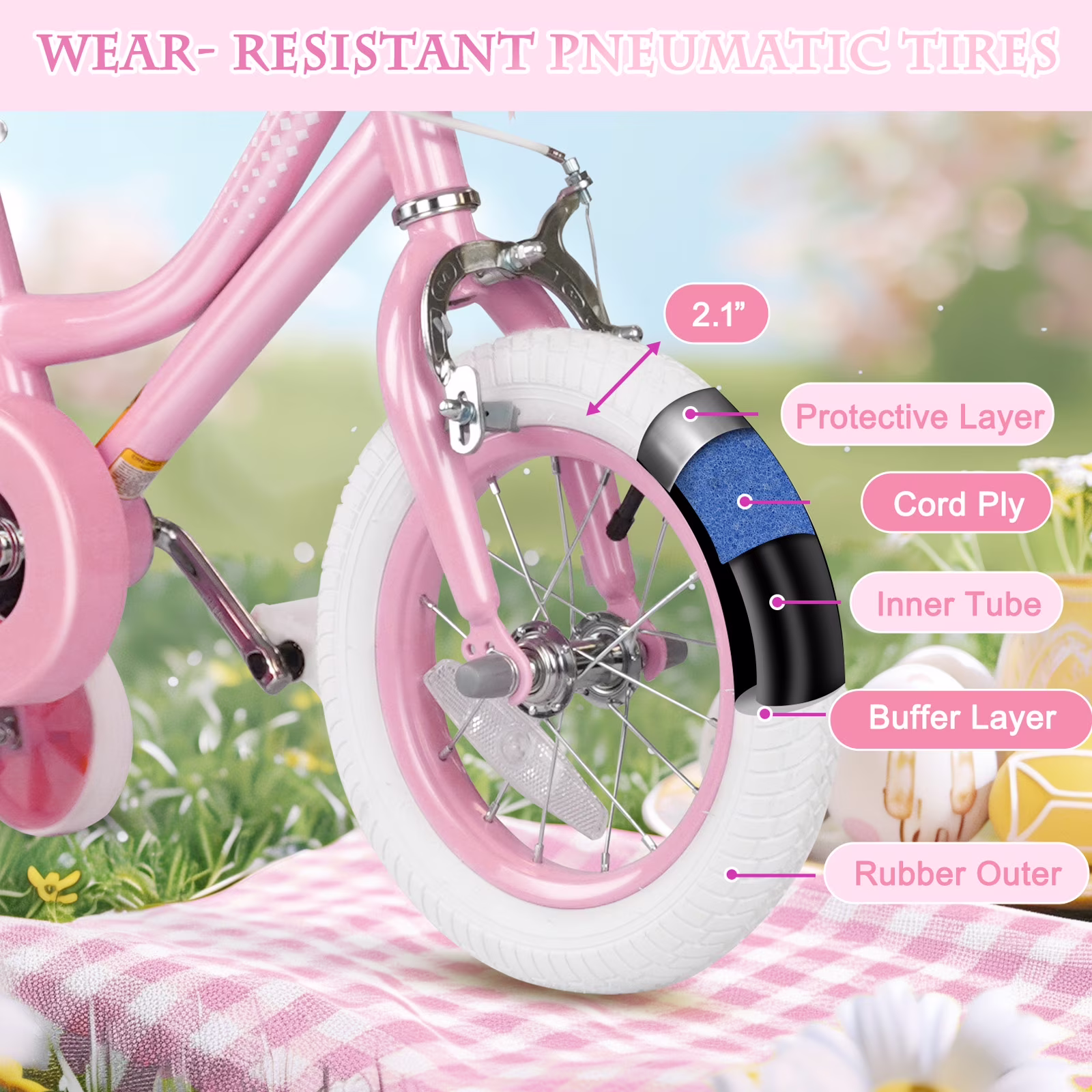 GLAF 12 Inch Toddler Bicycle for Girls with Training Wheels, Dual Brakes & Adjustable Seat - Kids Bike Ages 2-9, Pink - Image 2