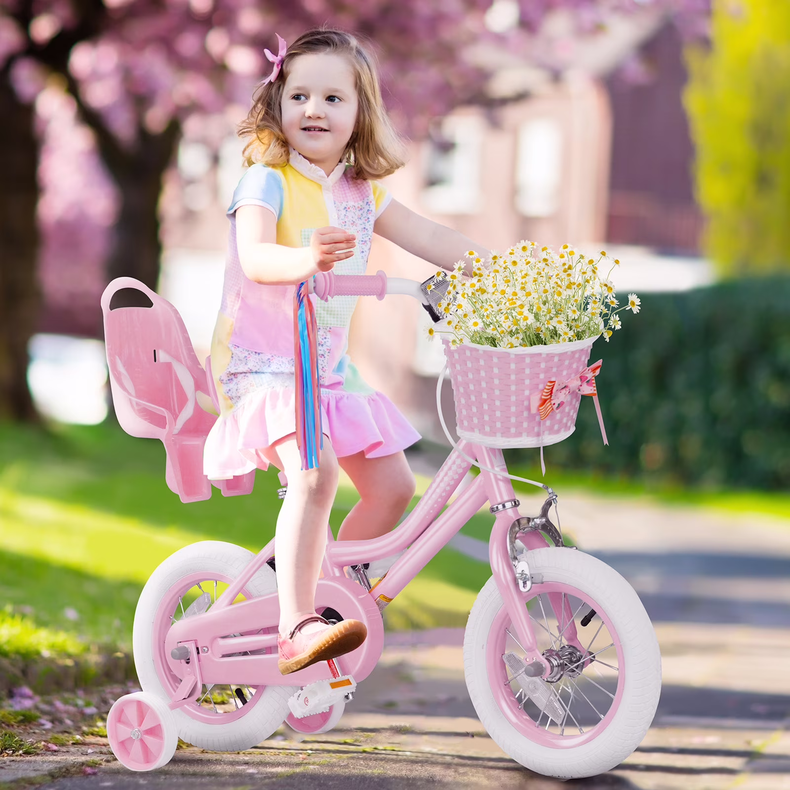 GLAF 12 Inch Toddler Bicycle for Girls with Training Wheels, Dual Brakes & Adjustable Seat - Kids Bike Ages 2-9, Pink - Image 5