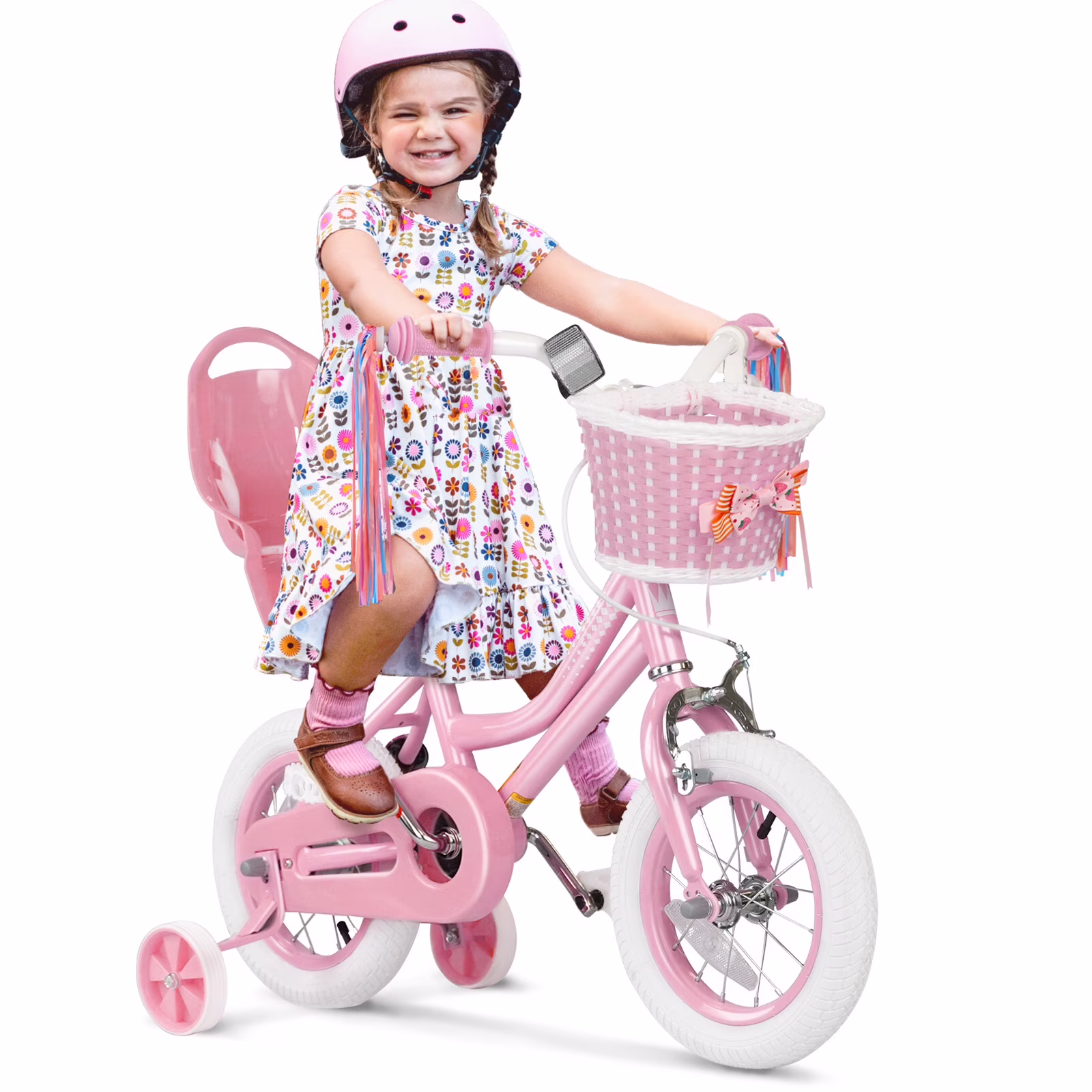 GLAF 12 Inch Toddler Bicycle for Girls with Training Wheels, Dual Brakes & Adjustable Seat - Kids Bike Ages 2-9, Pink - Image 4