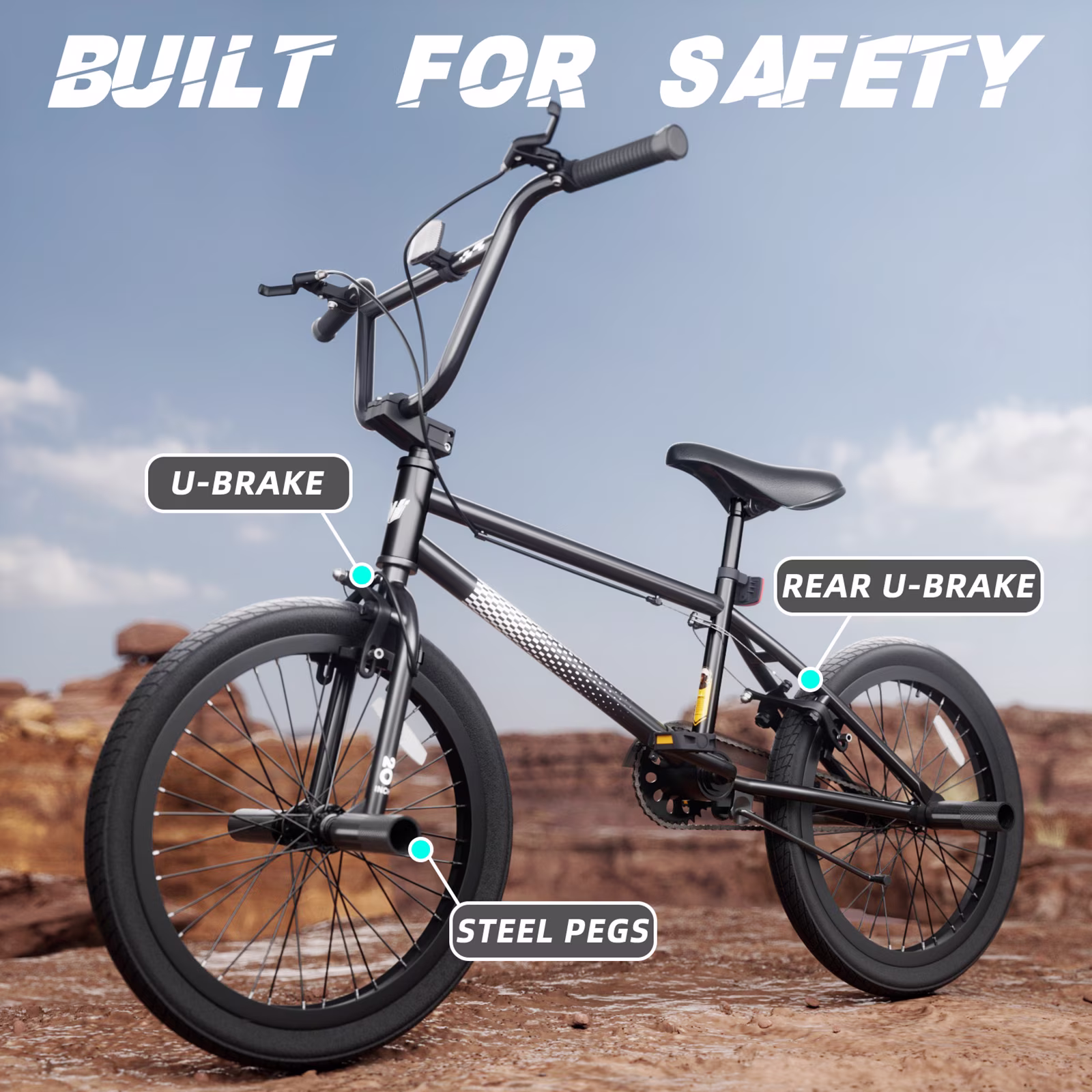 GLAF Freestyle Kids BMX Bike, 20 inch Black Trick Bicycle for Teen and Adults, Carbon Steel Frame Bikes, Ideal for Beginner to Advanced Riders - Image 2