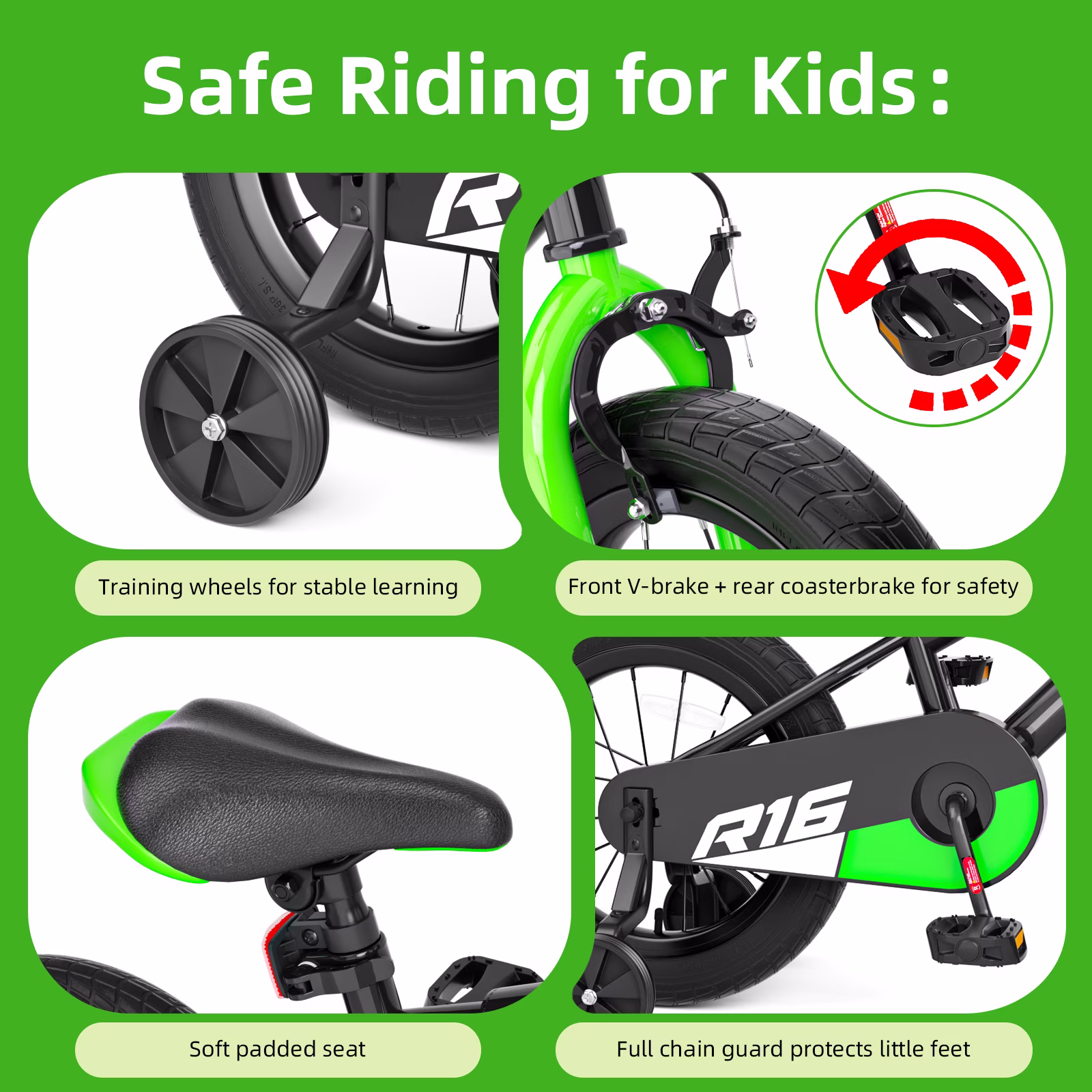 GLAF Kids Bike for Boys 3-12 Year Olds with Training Wheels, 16In Boys Bicycle,Adjustable Seat, Front Hand Brake and Enclosed Chain Guard - Image 5