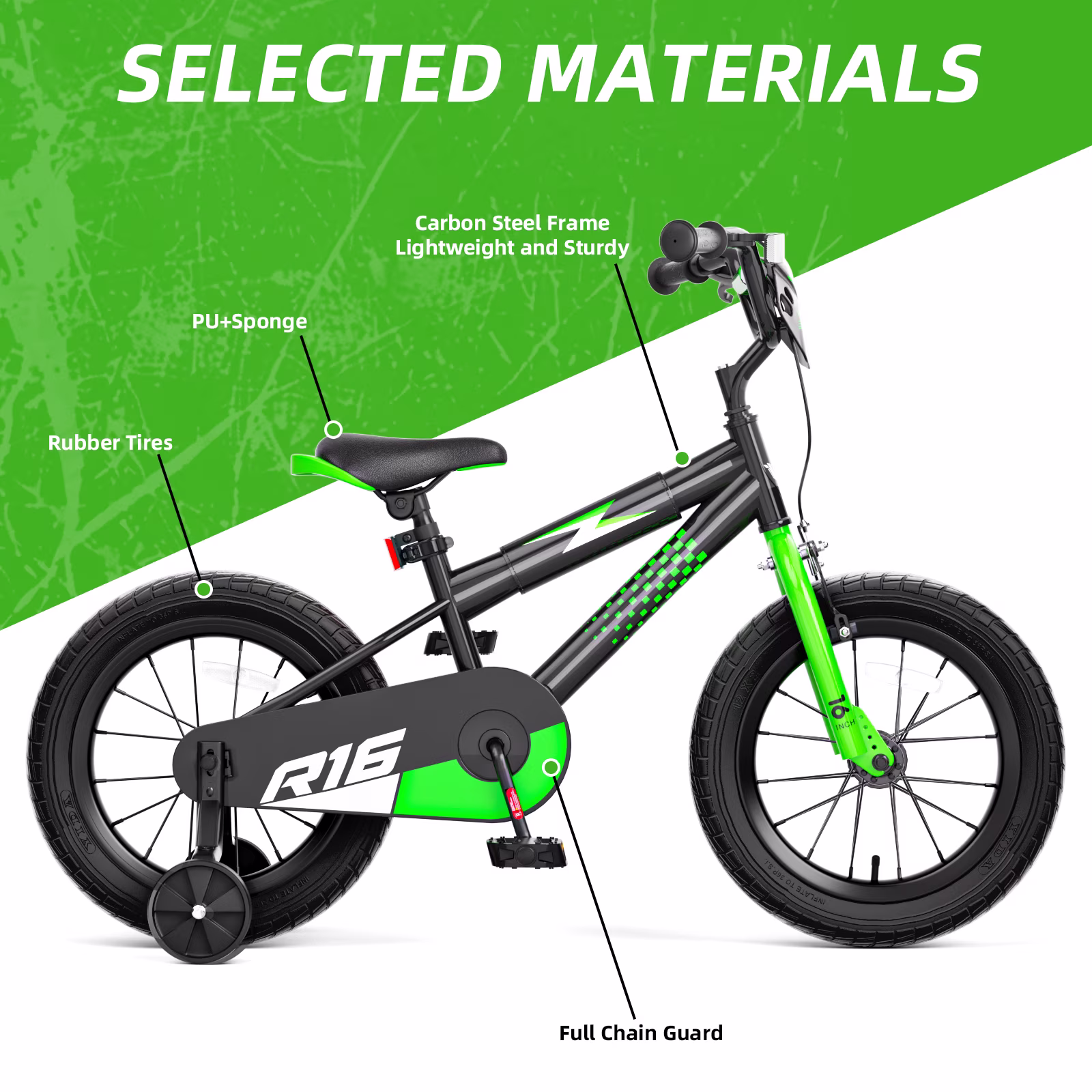 GLAF Kids Bike for Boys 3-12 Year Olds with Training Wheels, 16In Boys Bicycle,Adjustable Seat, Front Hand Brake and Enclosed Chain Guard - Image 4