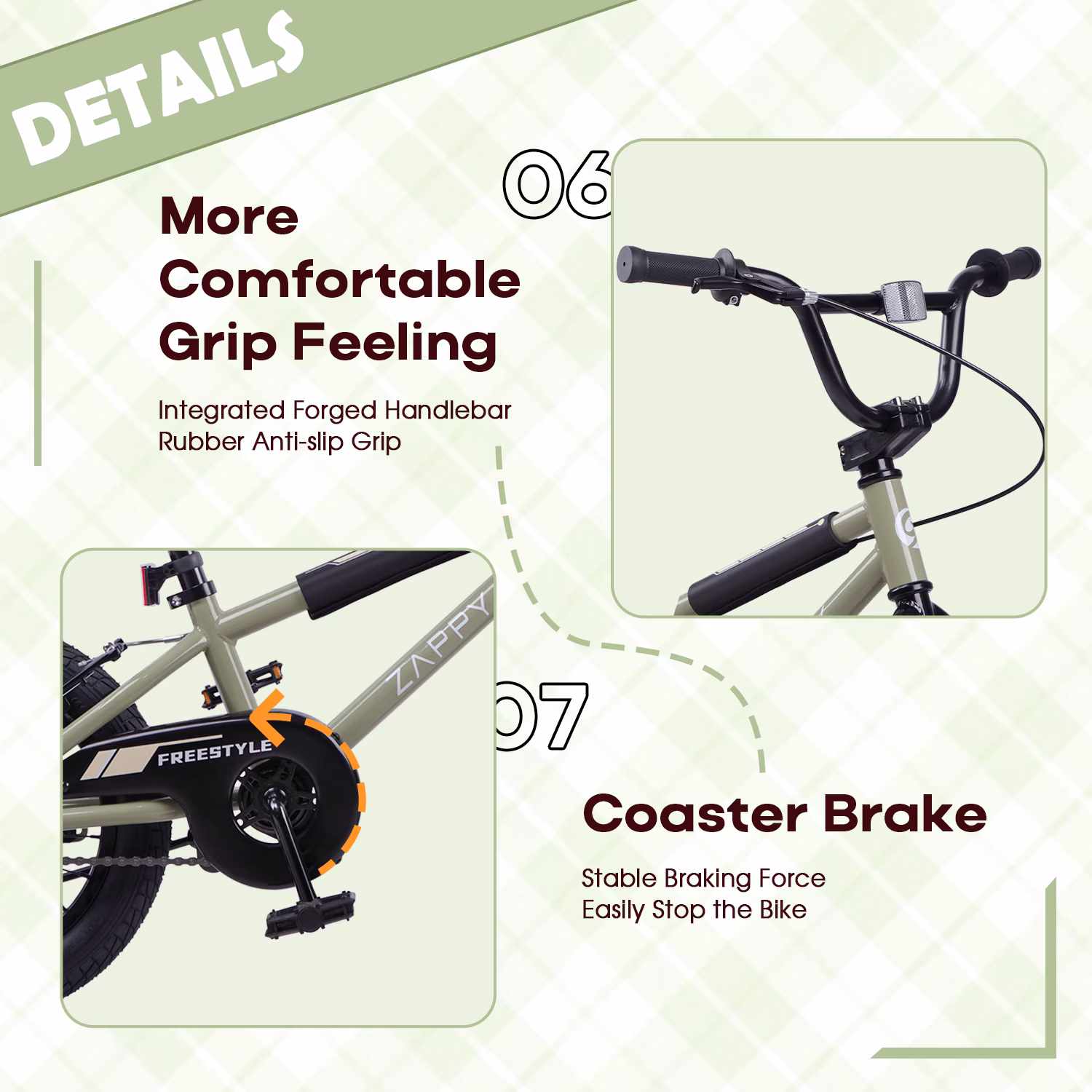 Glengo 14 Inch Kids Bike BMX Style Bicycle with Training Wheels Coaster Brake,Army Green - Image 5