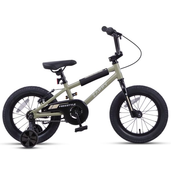 Glengo 14 Inch Kids Bike BMX Style Bicycle with Training Wheels Coaster Brake，Army Green